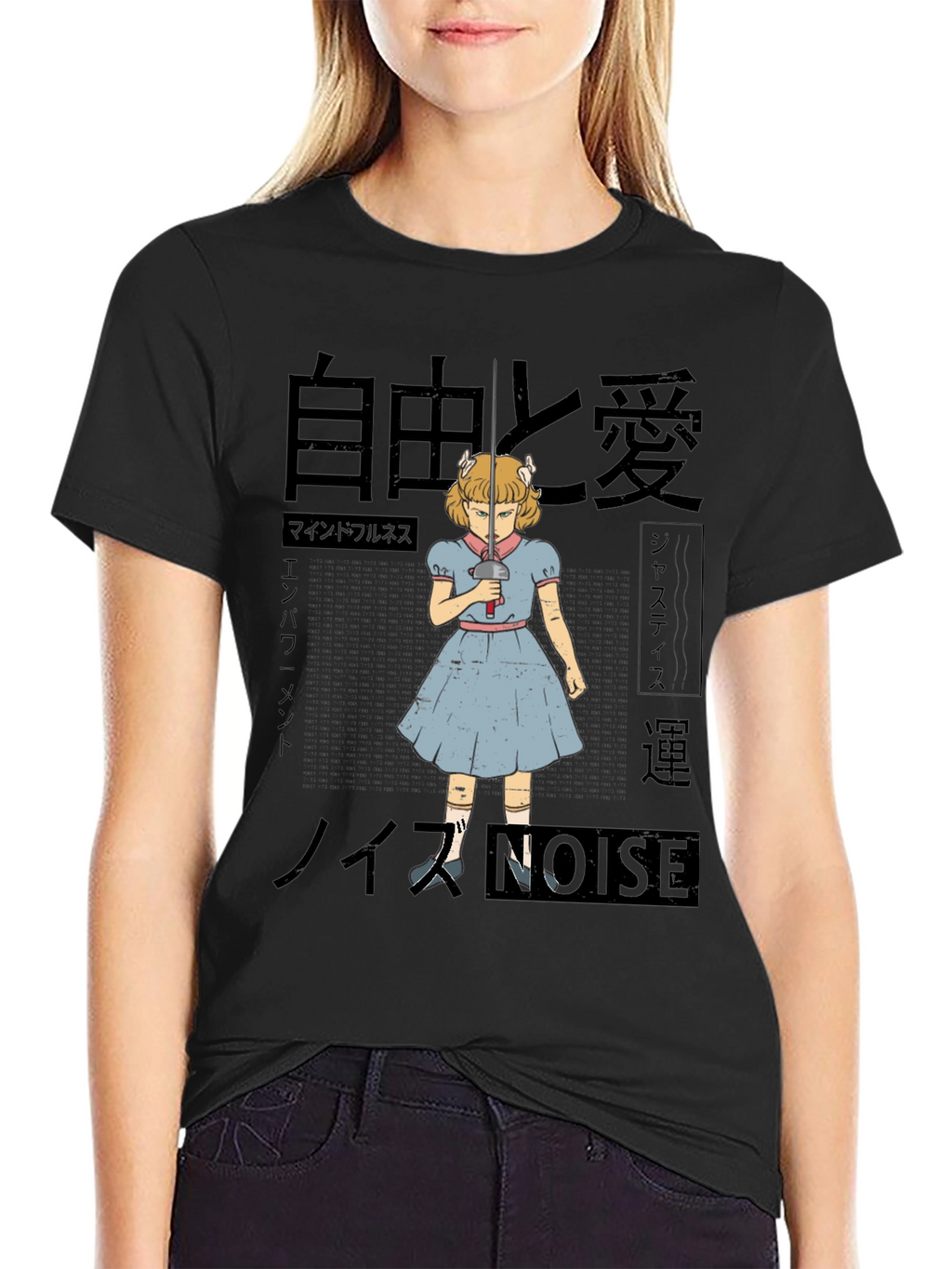 Artistic T-Shirt with Anime Girl and Japanese Text
