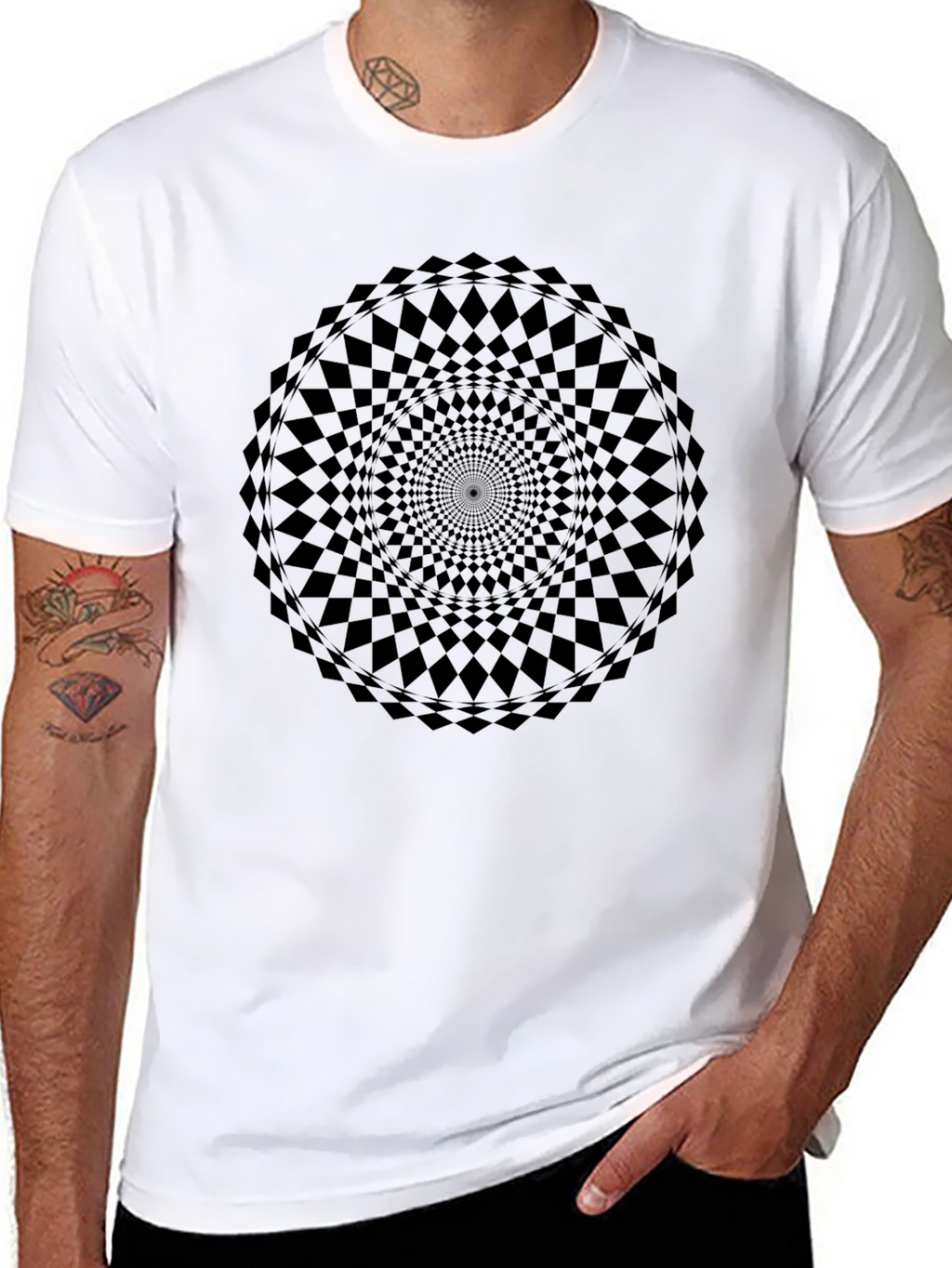 Optical Illusion Mandala T-Shirt - Black