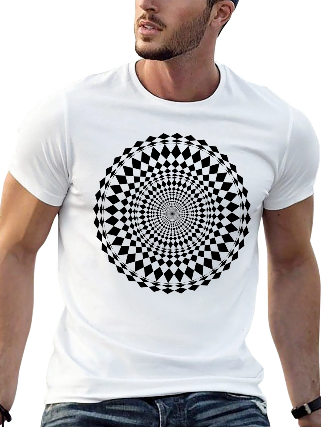 Optical Illusion Mandala T-Shirt - Black