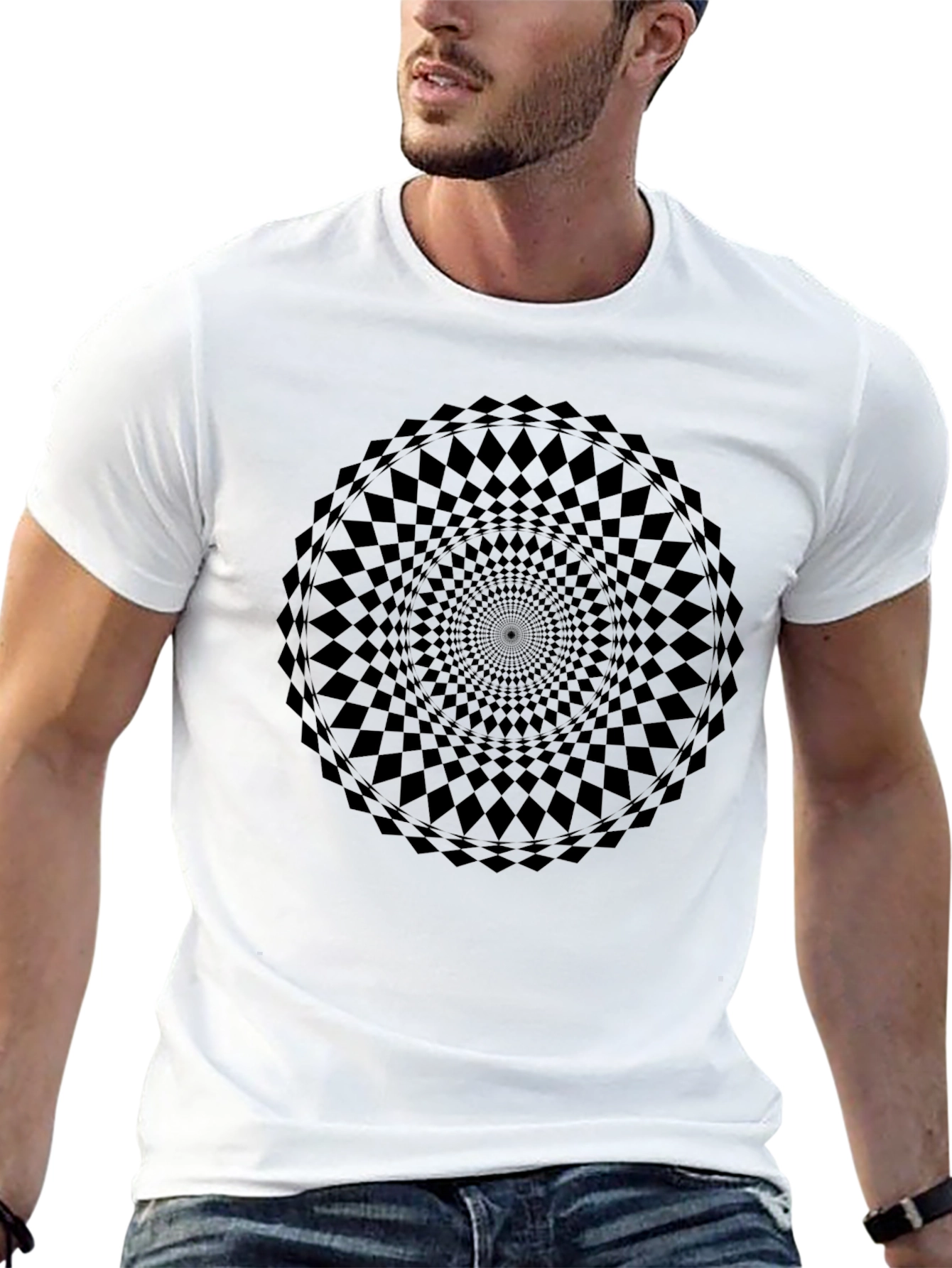 Optical Illusion Mandala T-Shirt - Black
