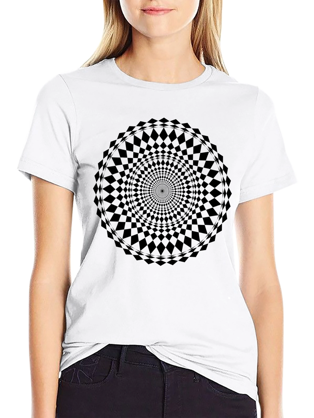 Optical Illusion Mandala T-Shirt - Black