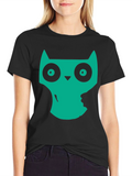 Cool Owl Graphic Print Black T-Shirt