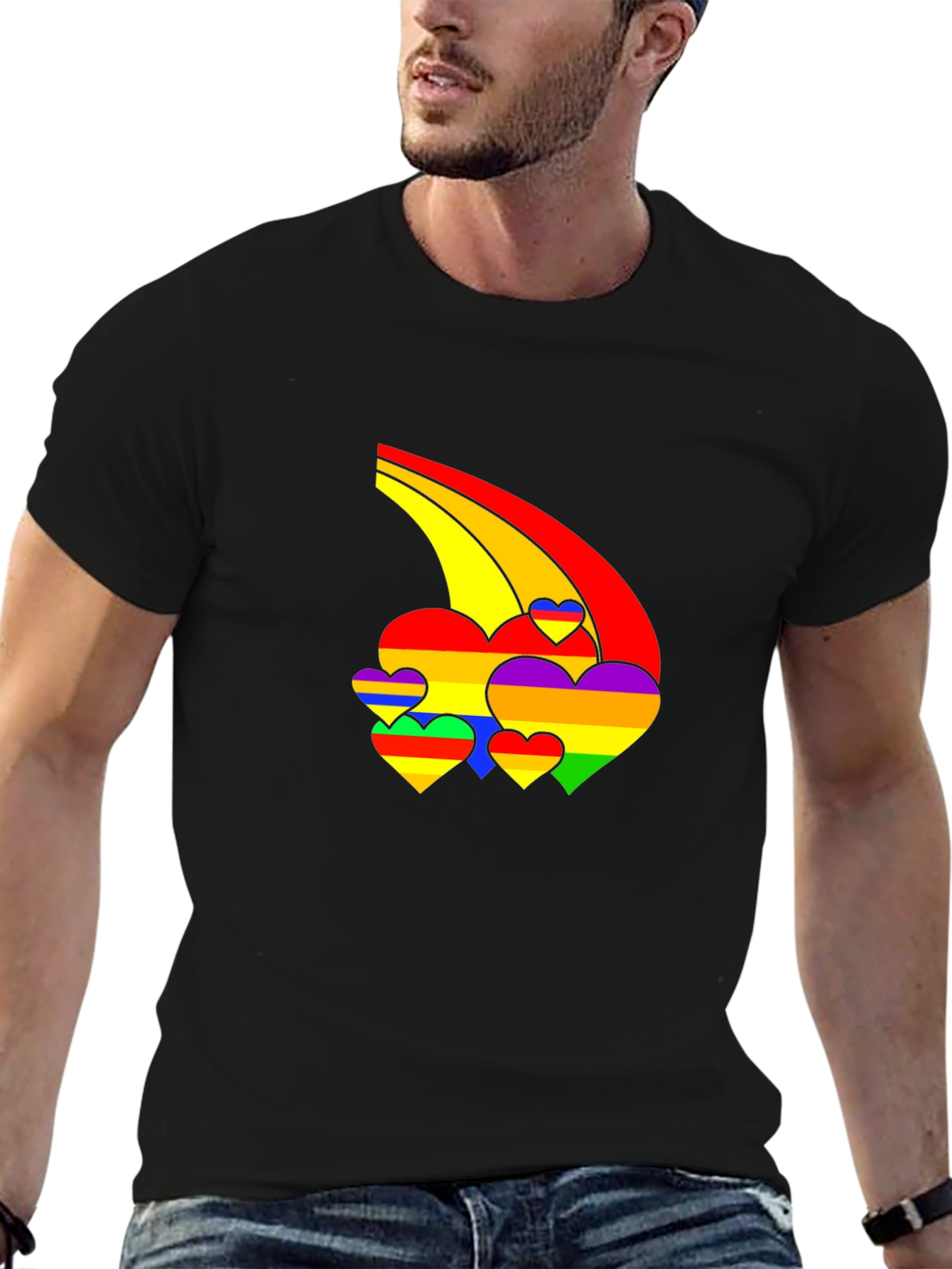 Rainbow Hearts Black T-Shirt - Pride Apparel