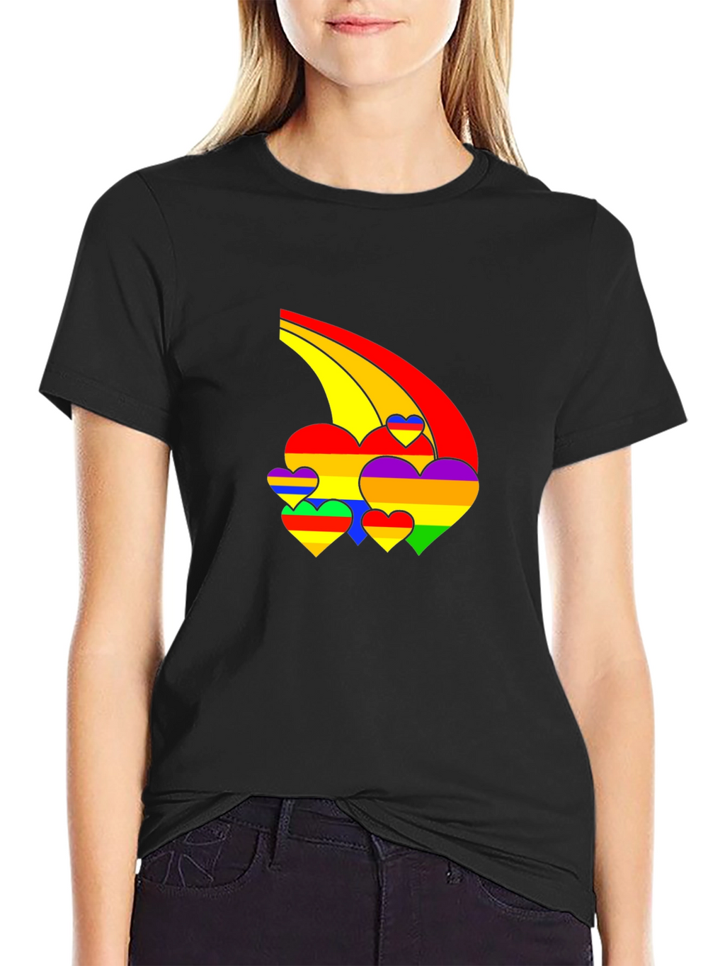 Rainbow Hearts Black T-Shirt - Pride Apparel