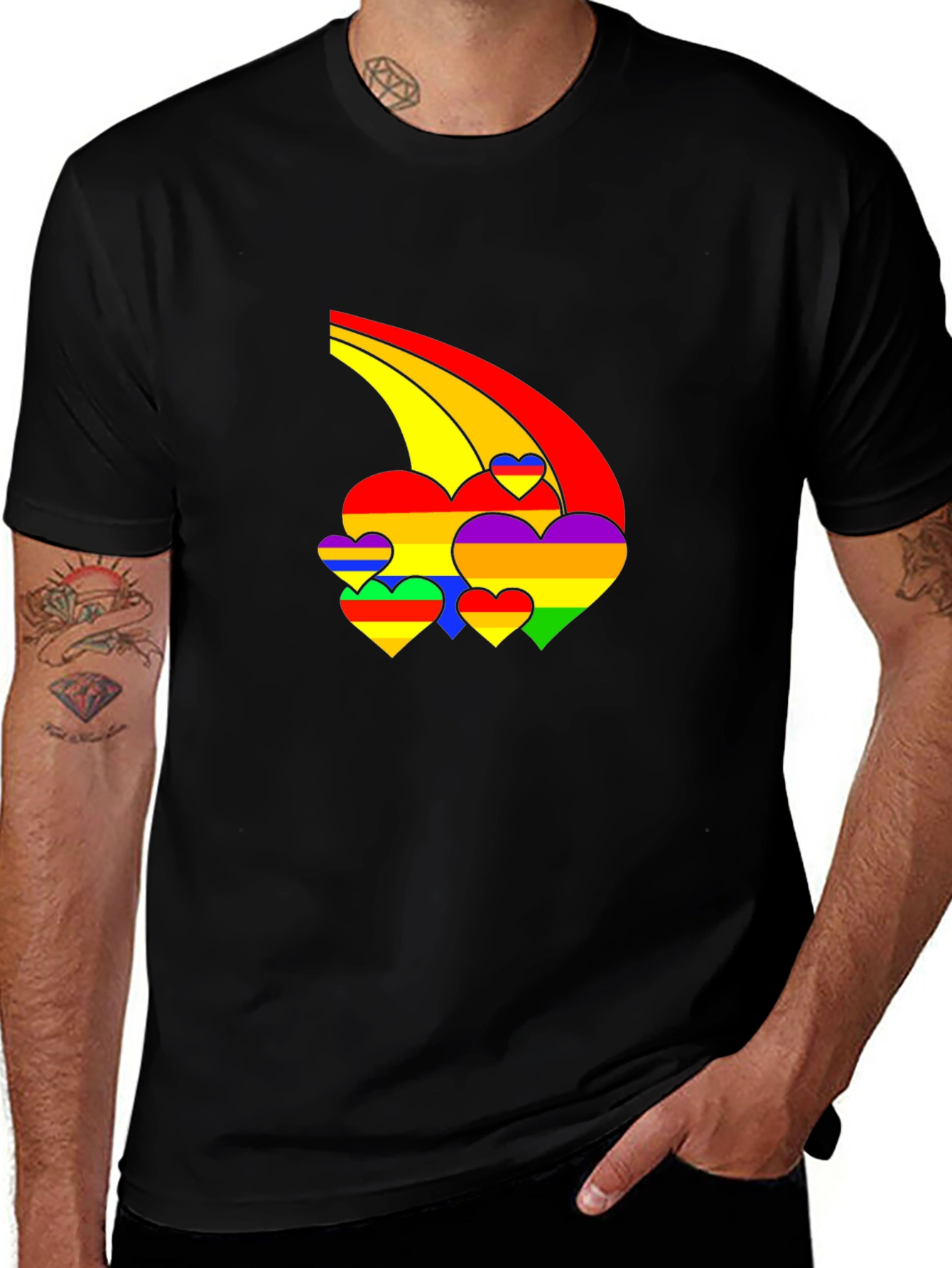 Rainbow Hearts Black T-Shirt - Pride Apparel