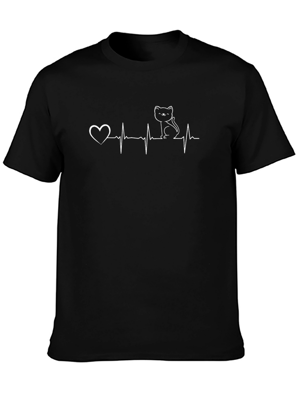 Cat Lovers Heartbeat Graphic Tee - Black