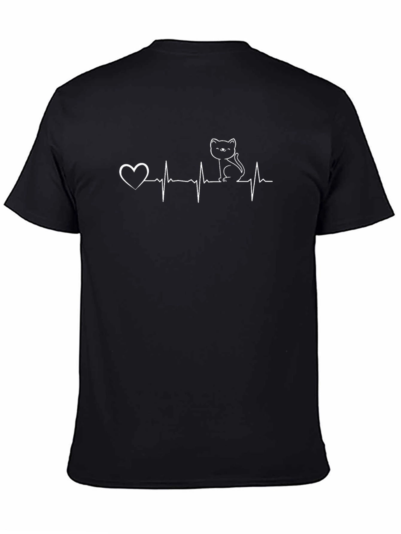 Cat Lovers Heartbeat Graphic Tee - Black