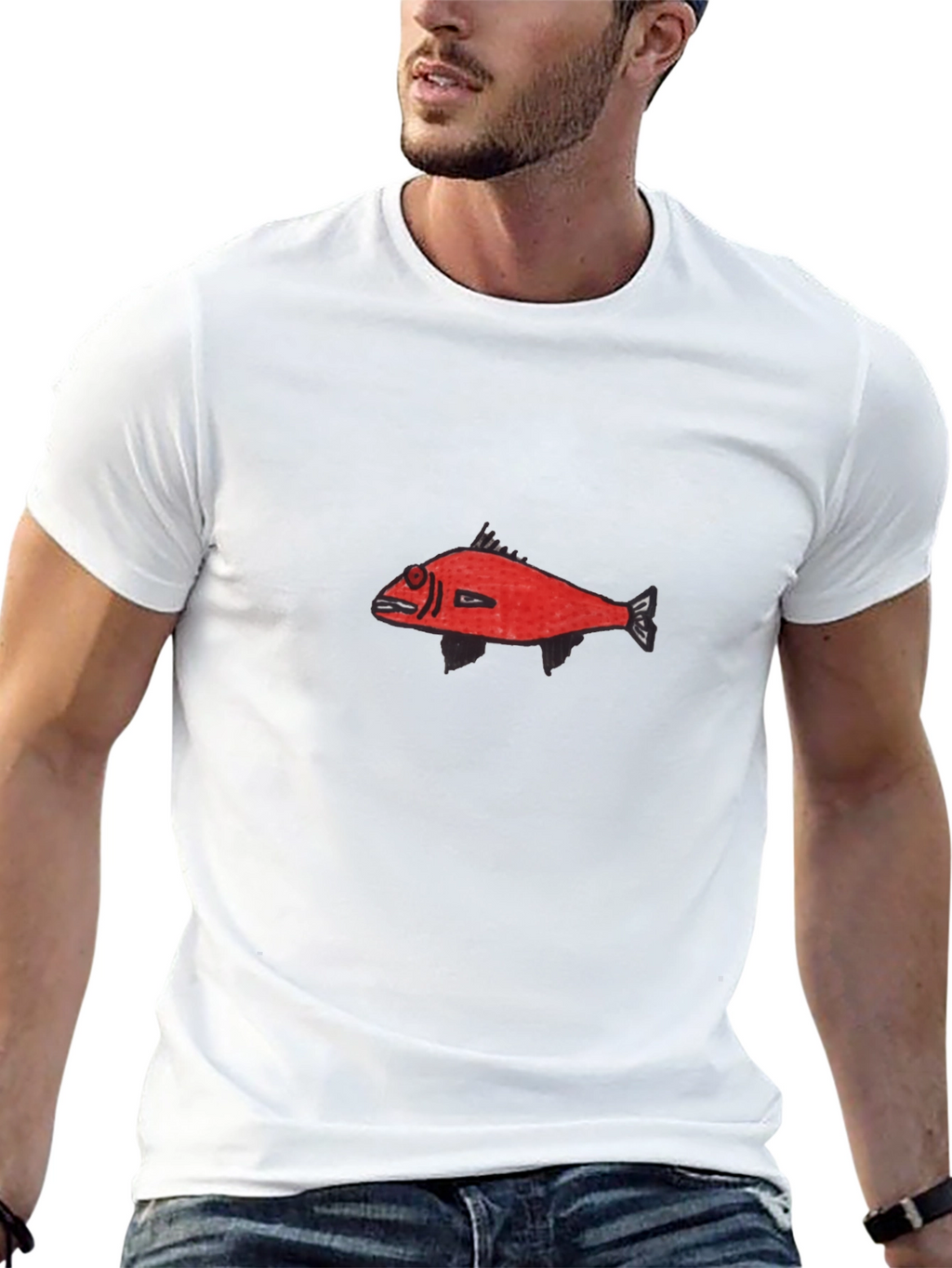 Red Fish Graphic Black T-Shirt - Unique Design