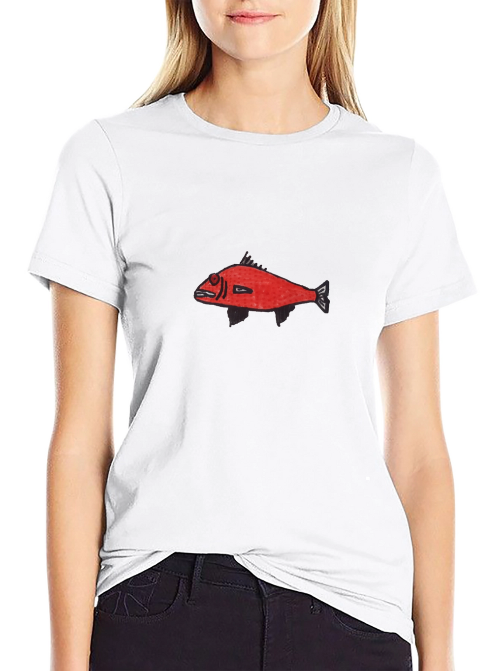 Red Fish Graphic Black T-Shirt - Unique Design