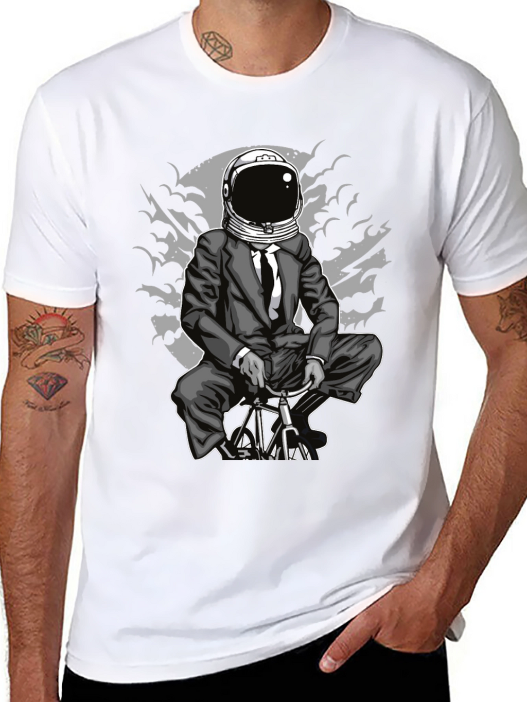 Astronaut Biker Graphic Tee - Space Rider T-Shirt