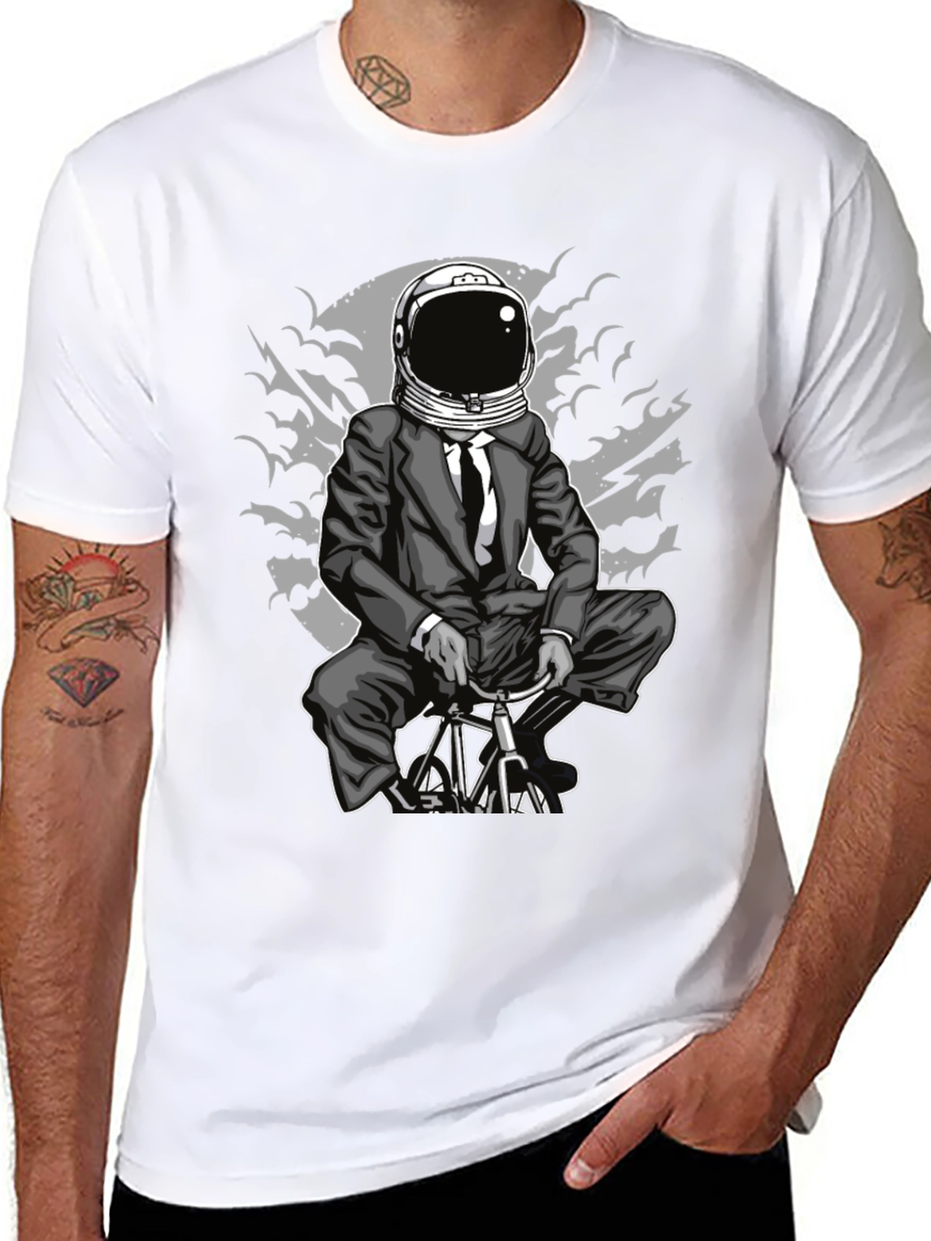 Astronaut Biker Graphic Tee - Space Rider T-Shirt