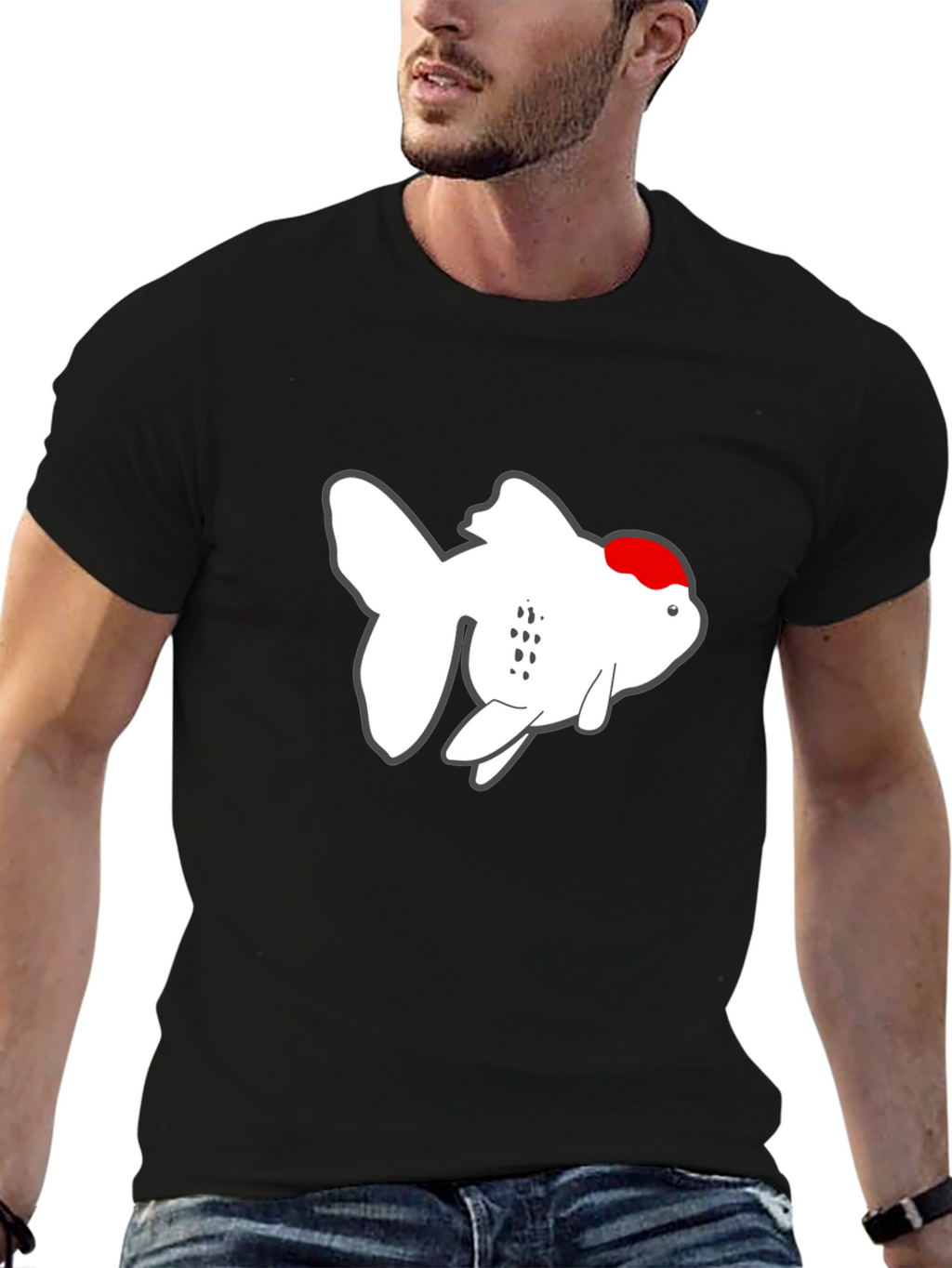 Cool Goldfish Graphic Tee - Black Cotton T-Shirt