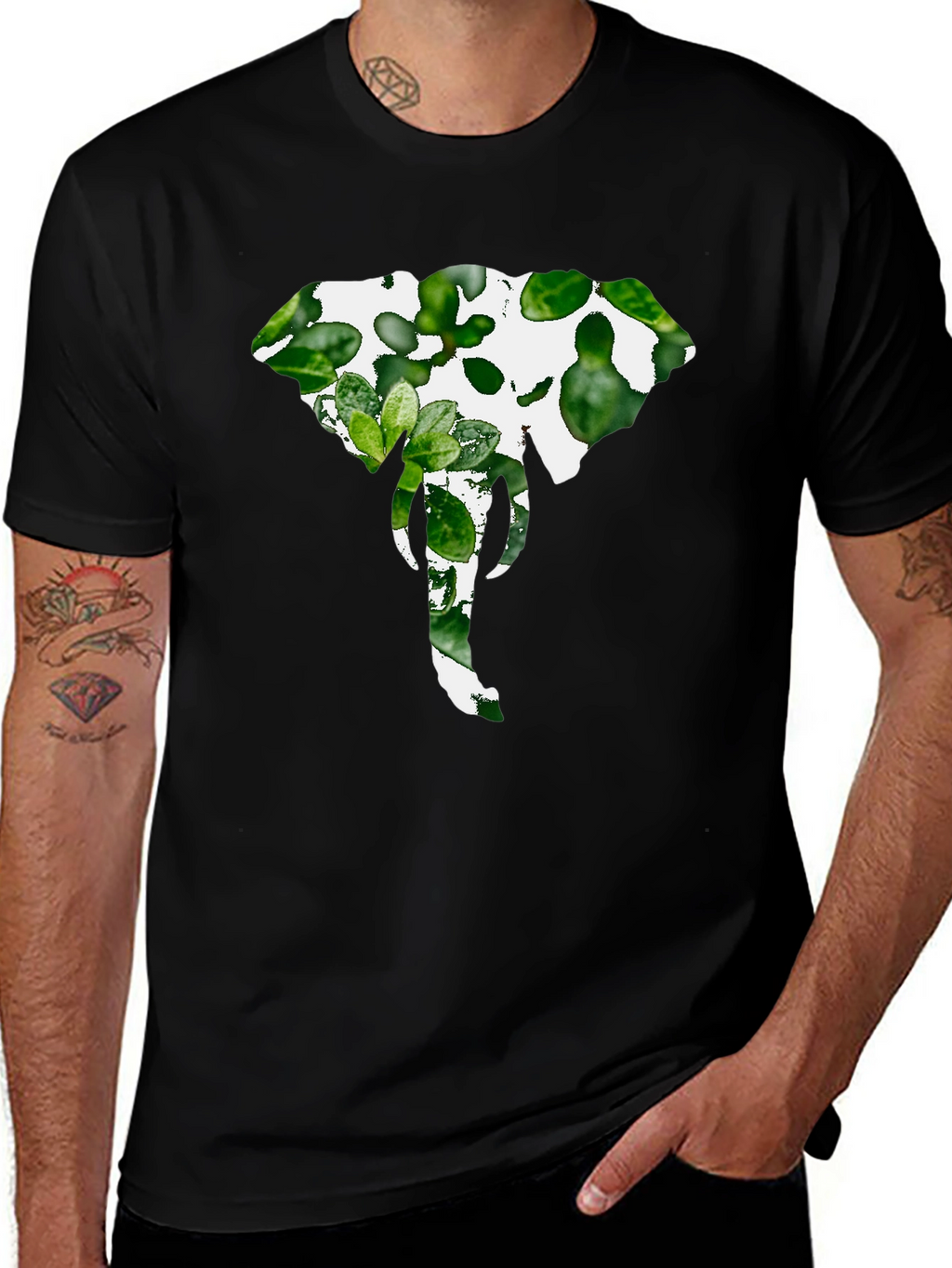 Elephant Plant Graphic Tee - Stylish Black Shirt