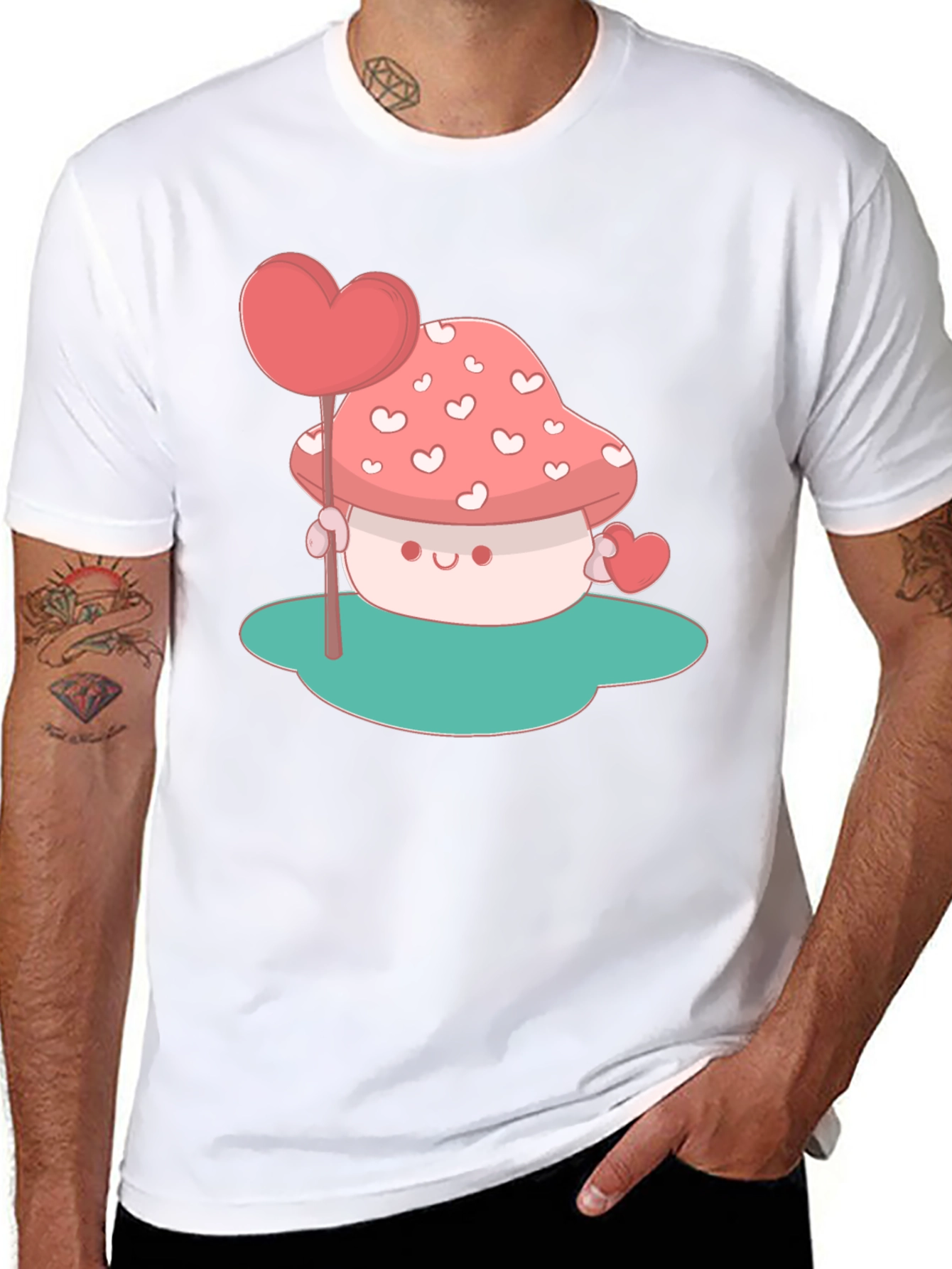 Heart Mushroom Graphic Tee - Cute & Unique