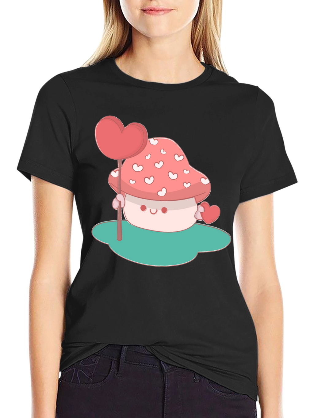 Heart Mushroom Graphic Tee - Cute & Unique
