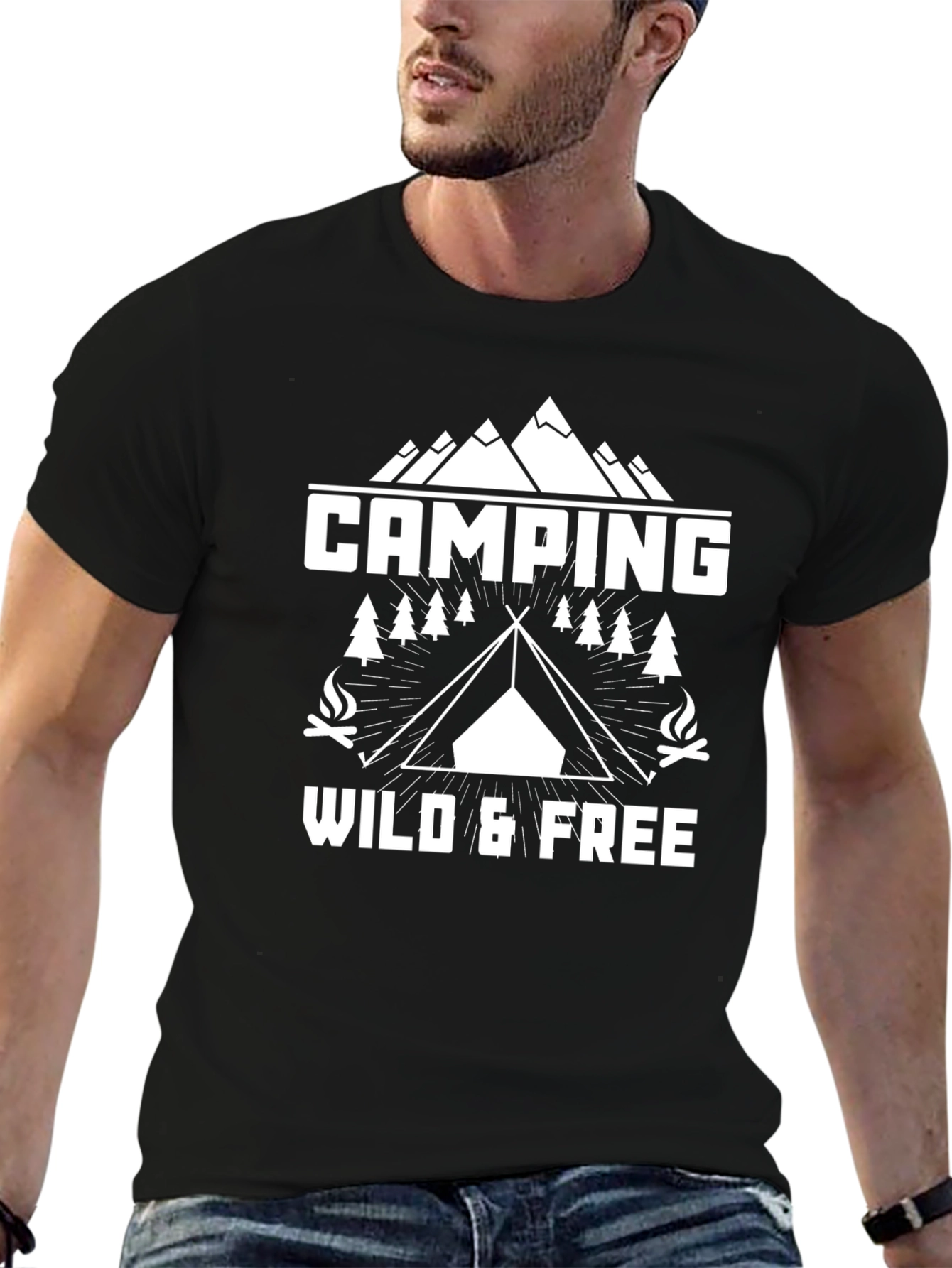 Camping Wild & Free Graphic T-Shirt - Black