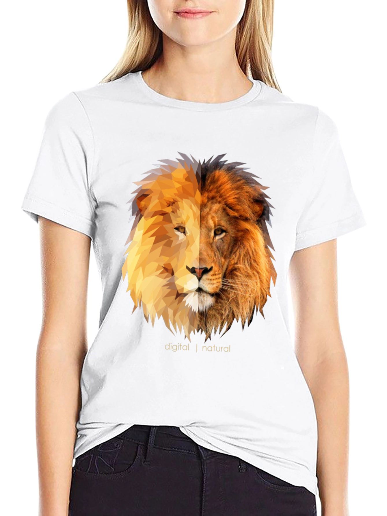 Digital Natural Lion Graphic Tee - Black
