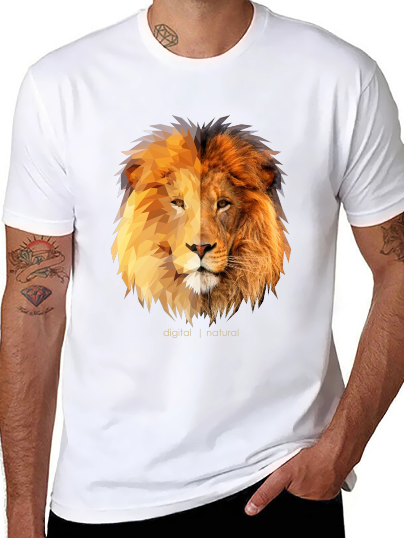 Digital Natural Lion Graphic Tee - Black
