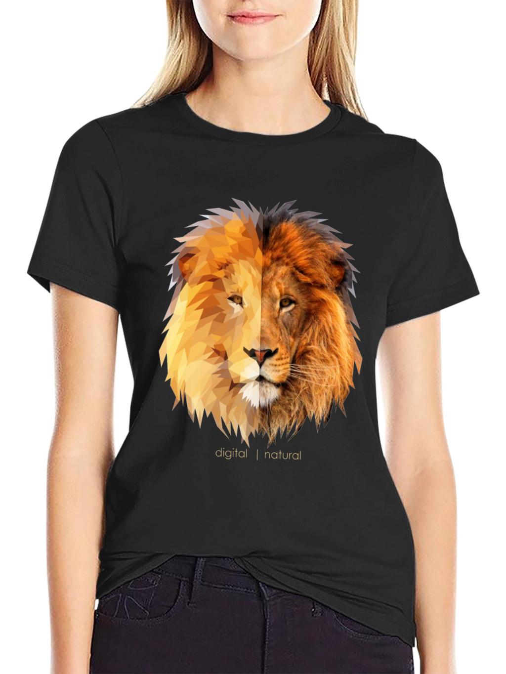 Digital Natural Lion Graphic Tee - Black