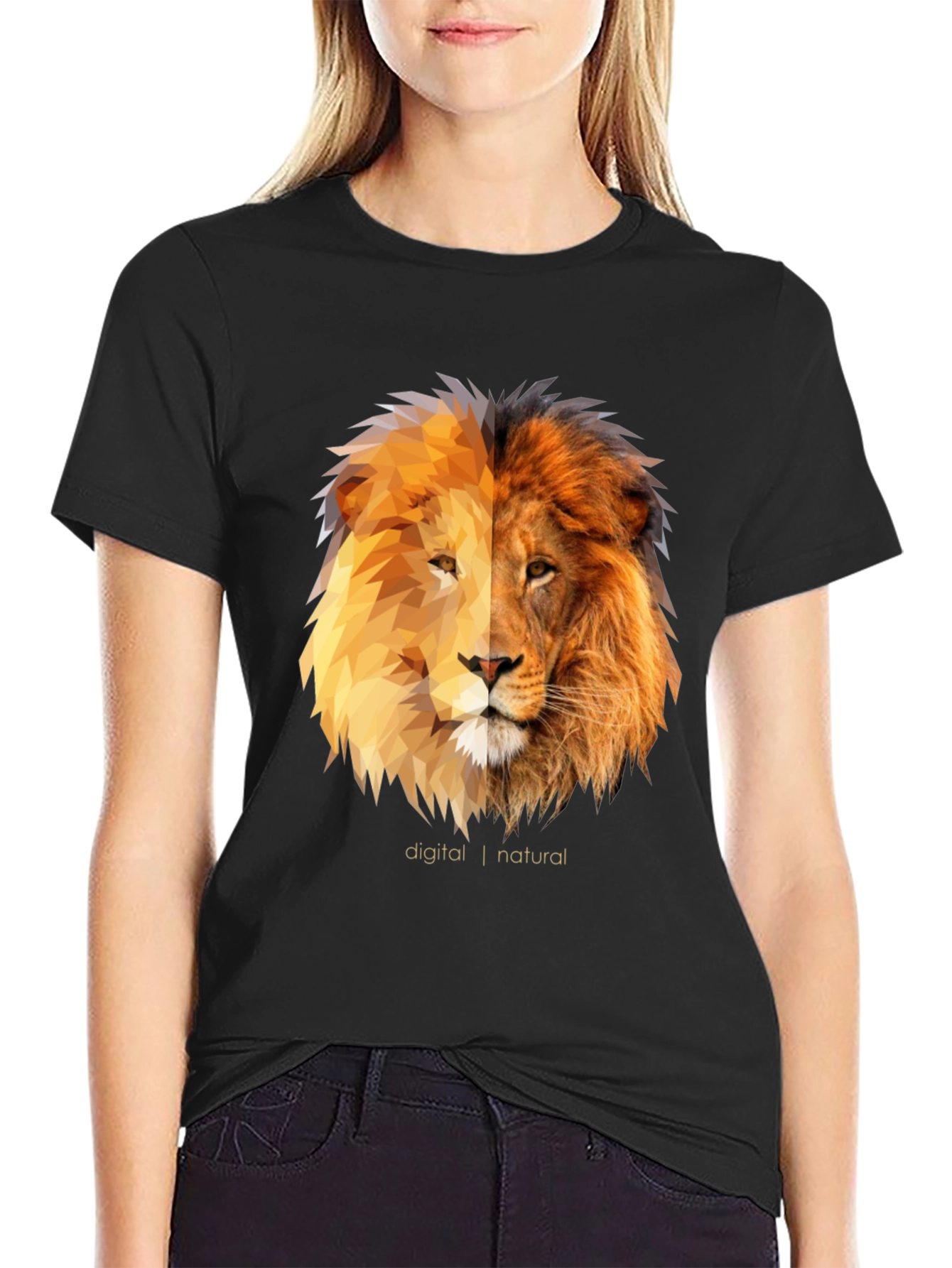 Digital Natural Lion Graphic Tee - Black