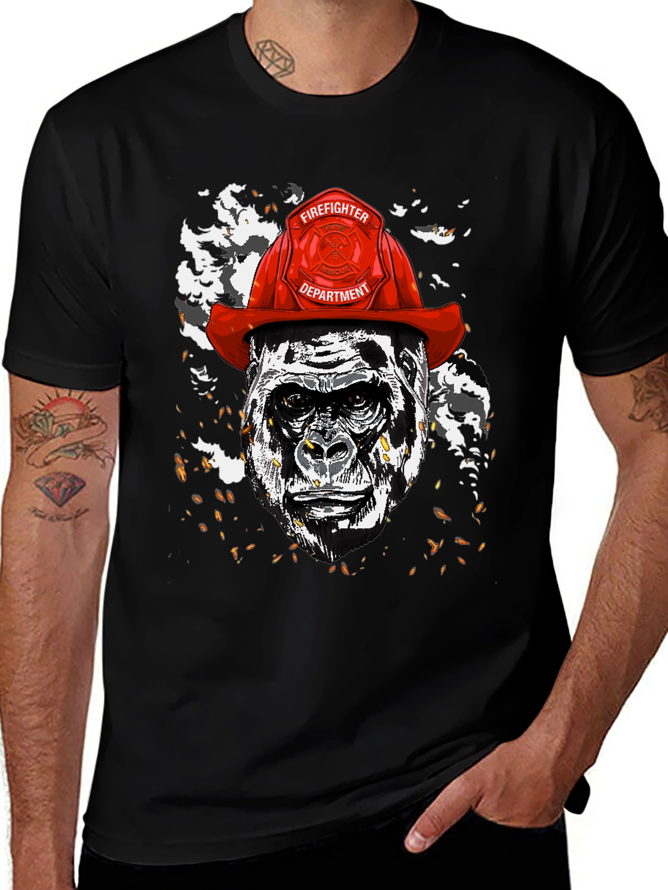 Gorilla Firefighter Graphic T-Shirt - Novelty Design