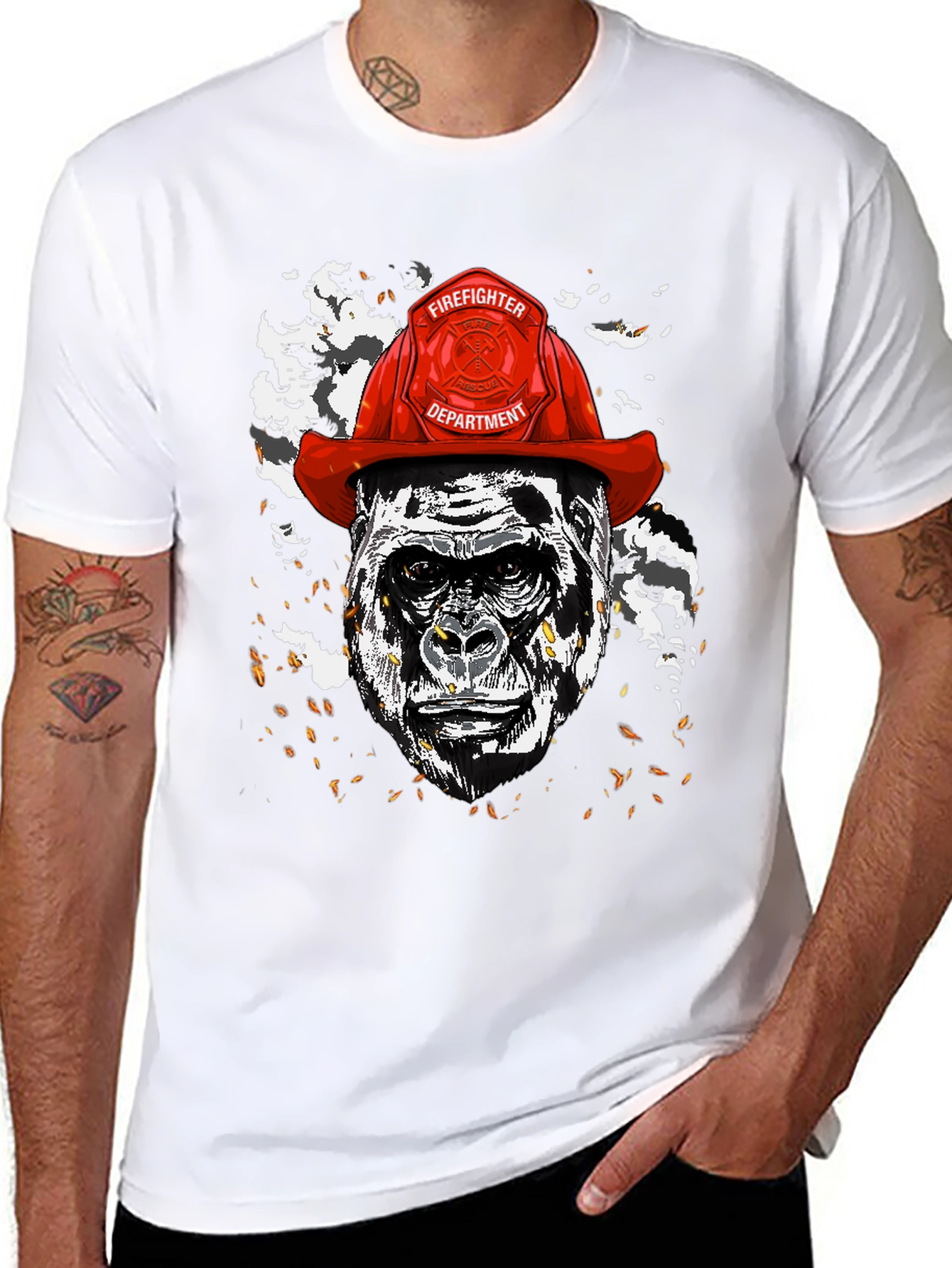 Gorilla Firefighter Graphic T-Shirt - Novelty Design