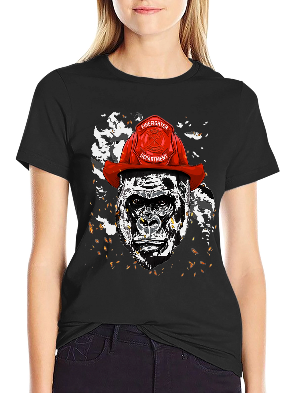 Gorilla Firefighter Graphic T-Shirt - Novelty Design