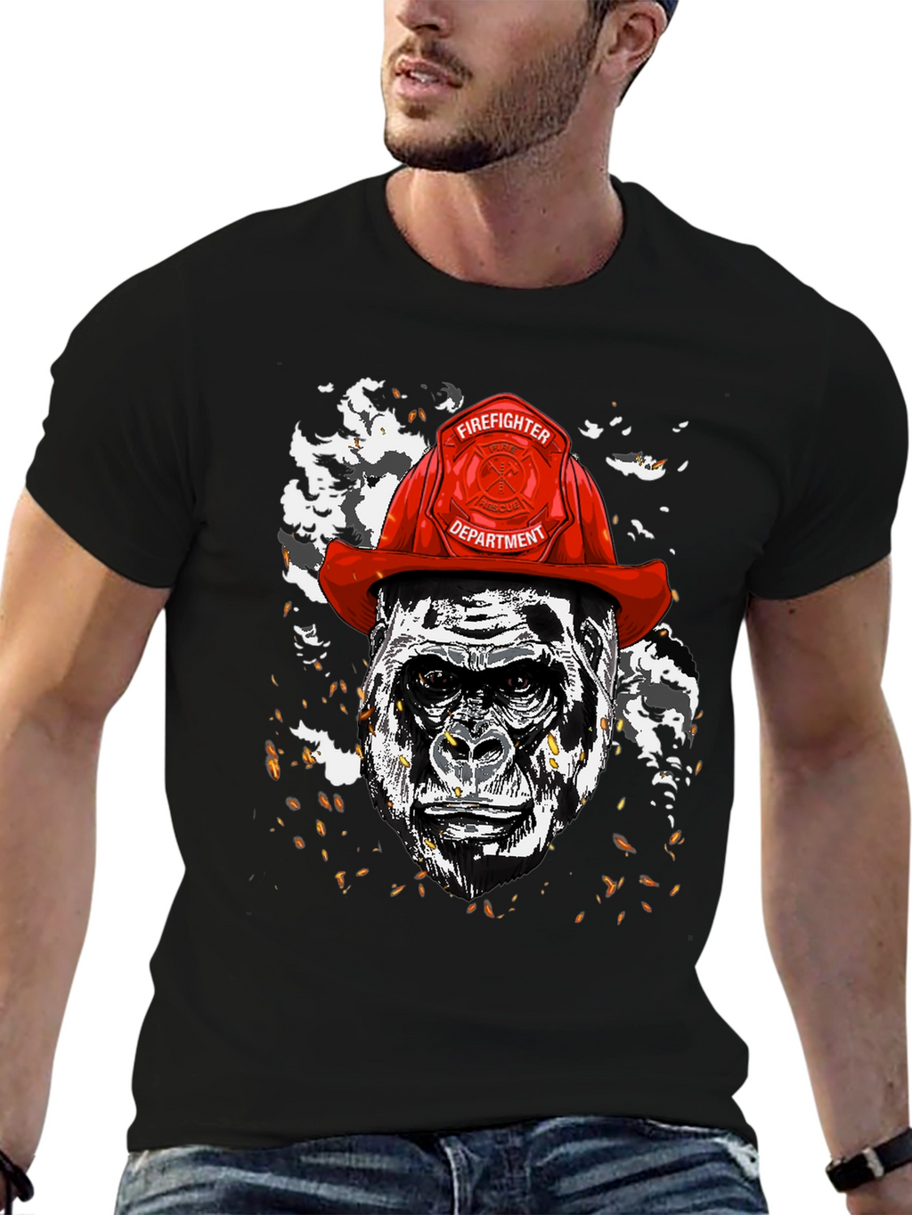 Gorilla Firefighter Graphic T-Shirt - Novelty Design