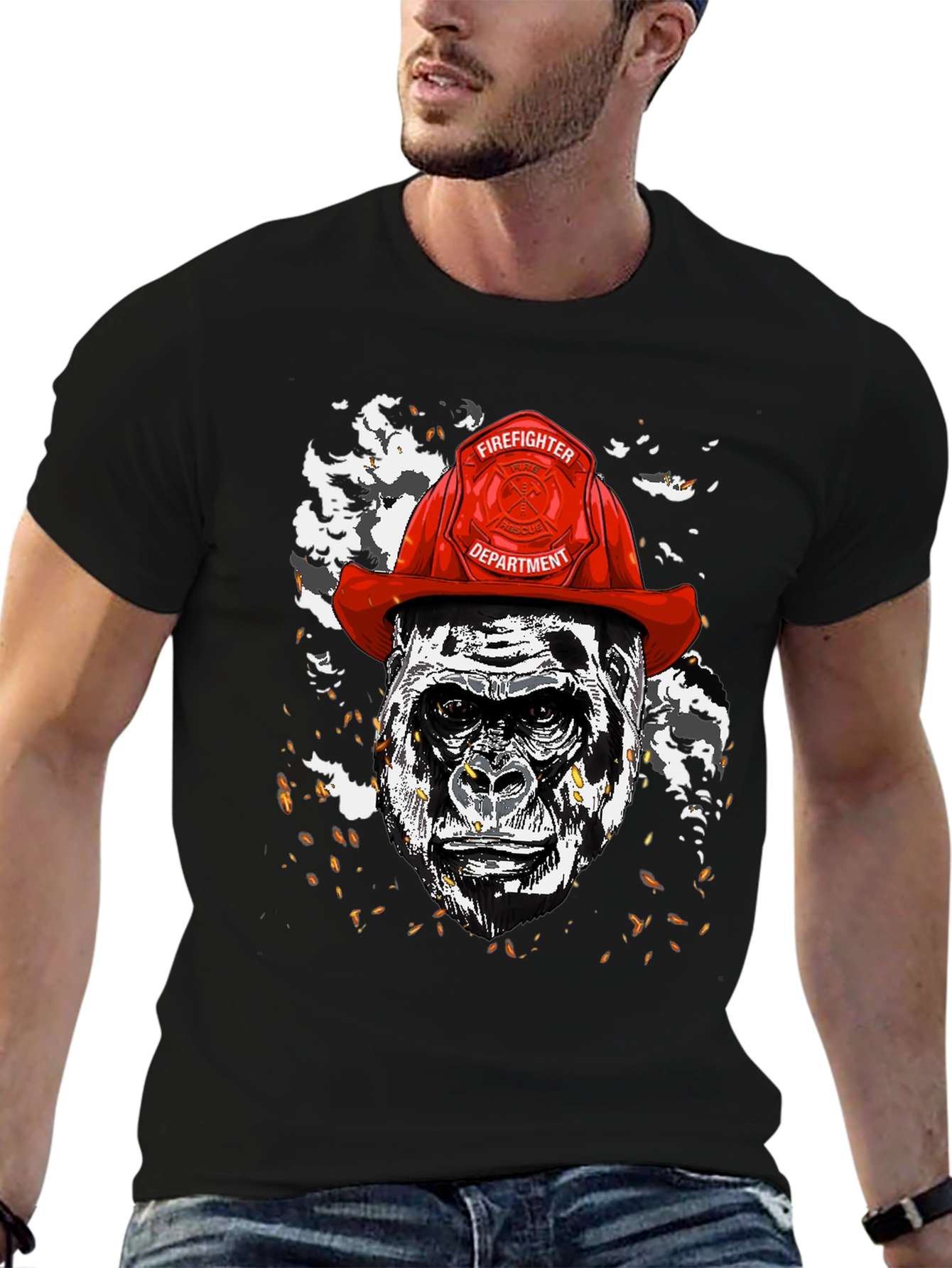Gorilla Firefighter Graphic T-Shirt - Novelty Design