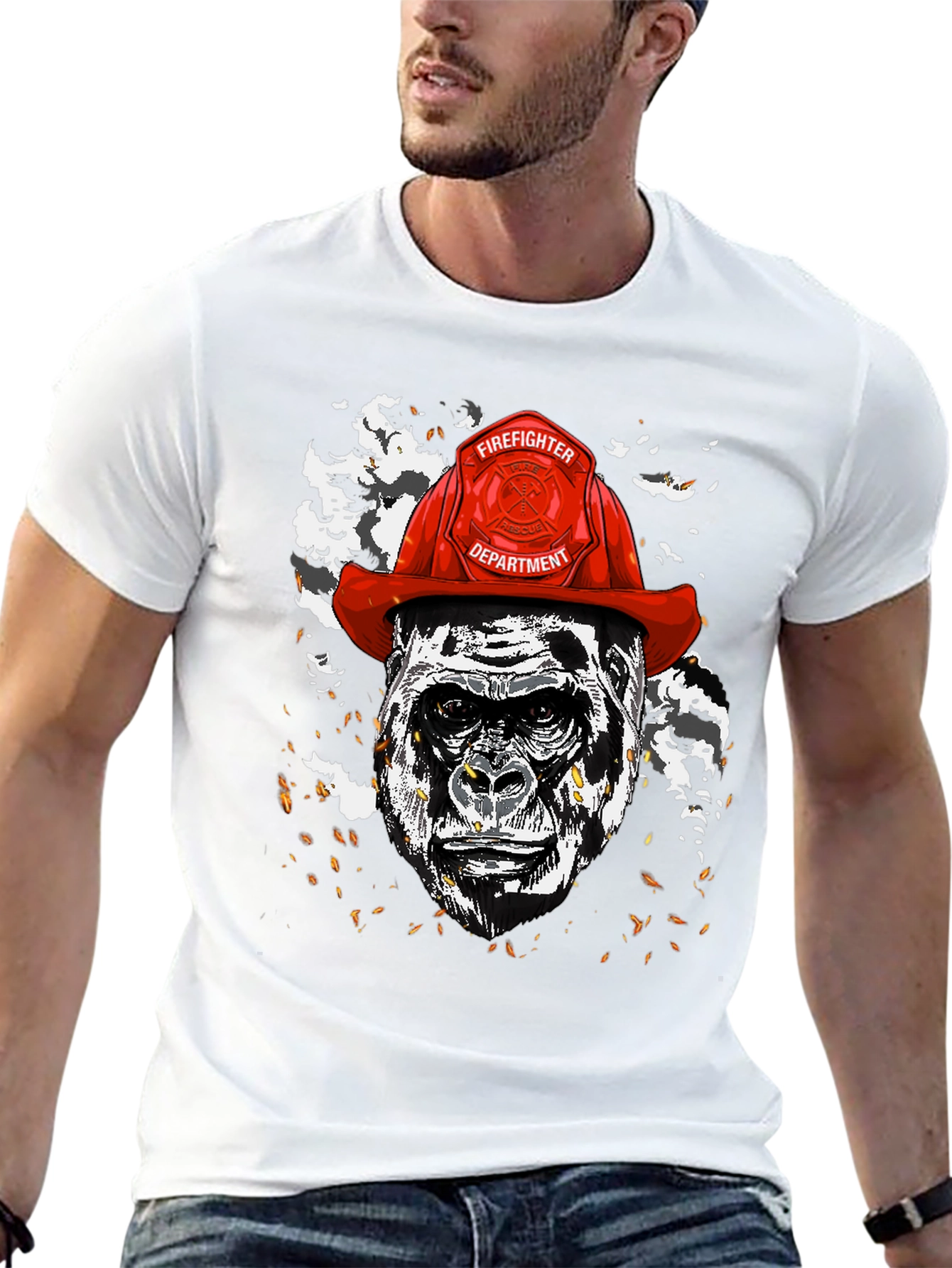 Gorilla Firefighter Graphic T-Shirt - Novelty Design