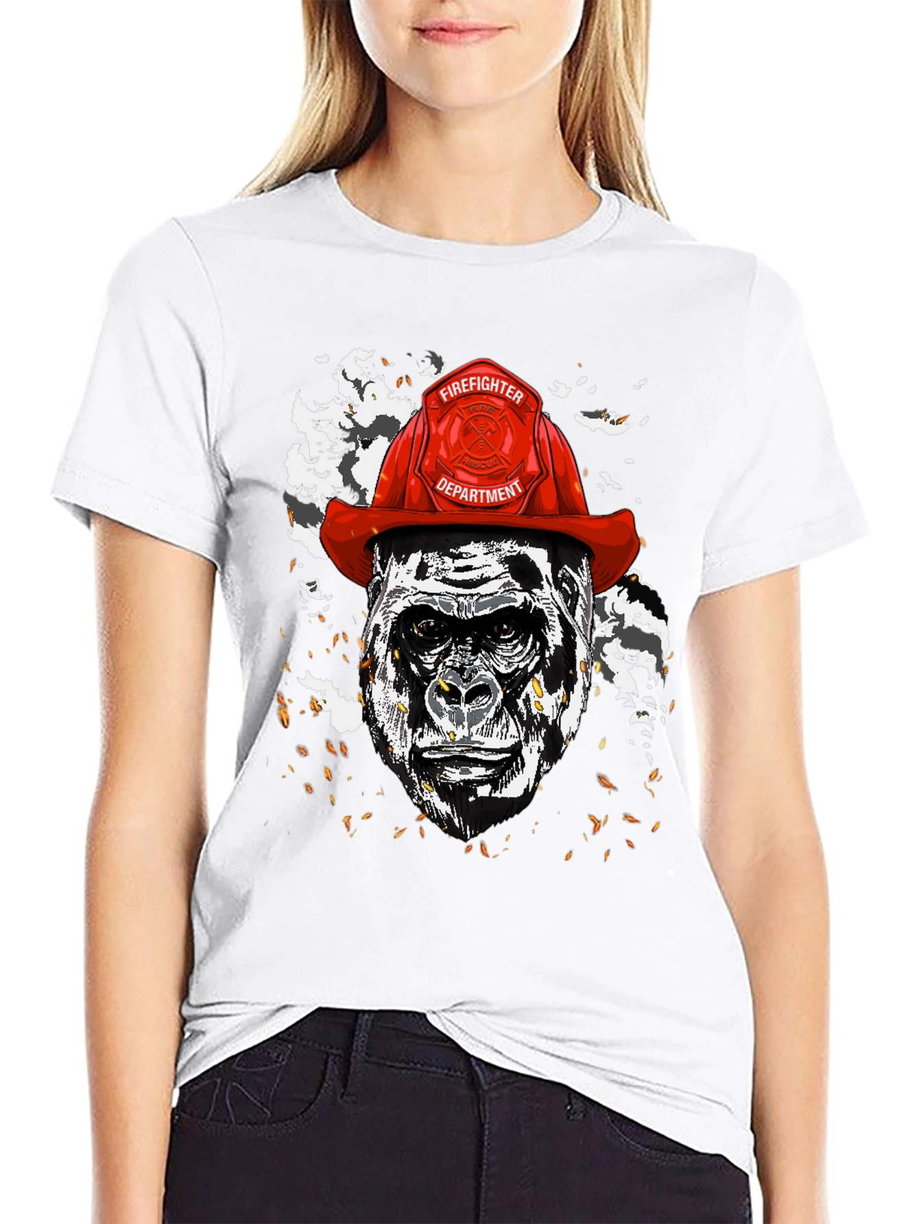 Gorilla Firefighter Graphic T-Shirt - Novelty Design