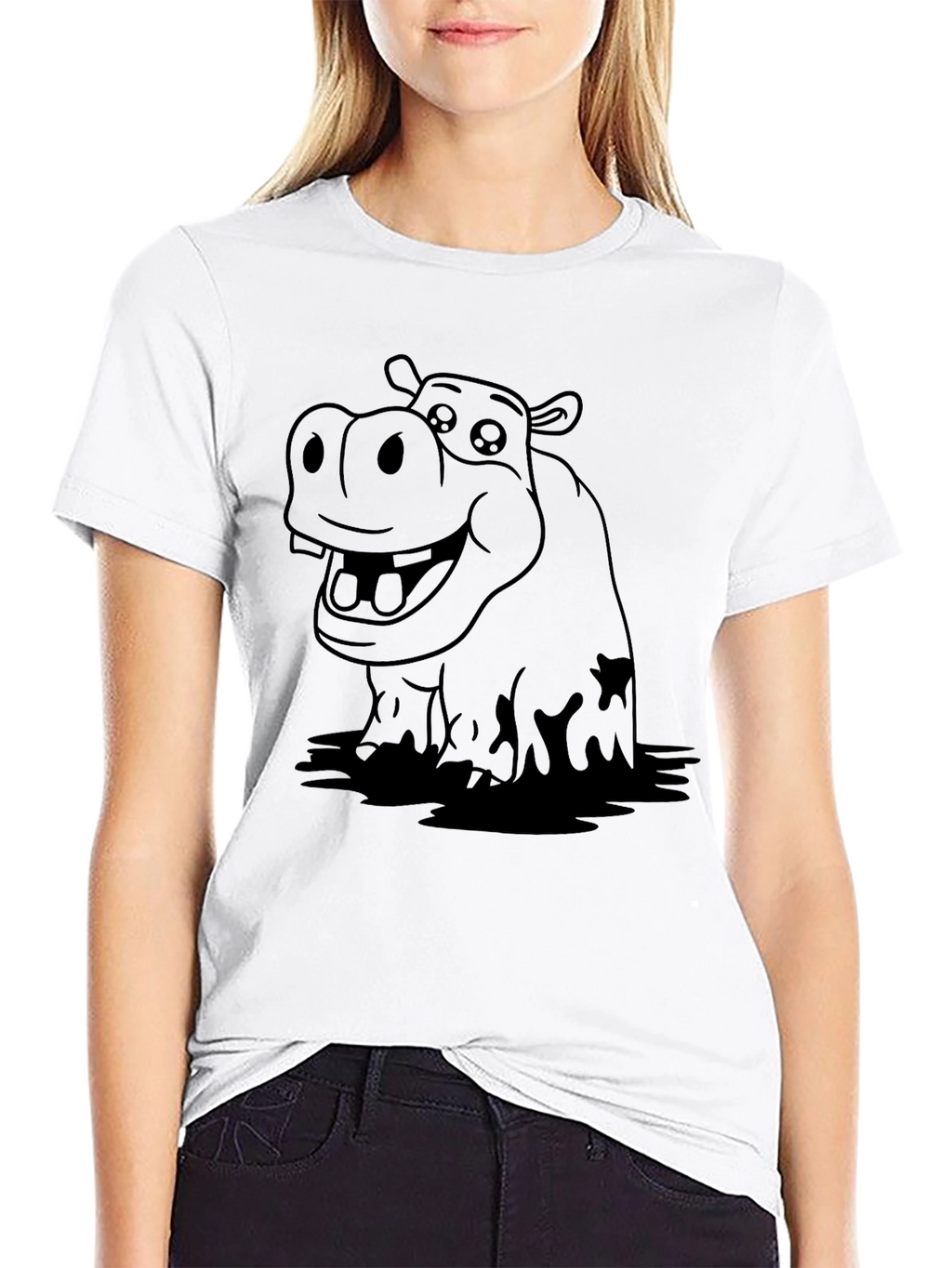 Hippo Graphic Tee - Black Cotton T-Shirt