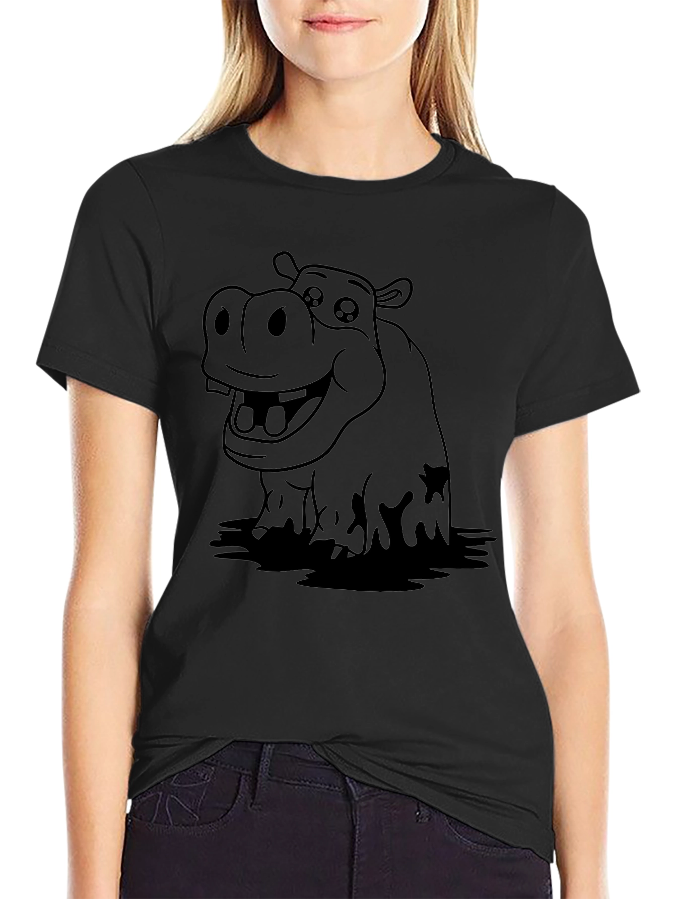 Hippo Graphic Tee - Black Cotton T-Shirt