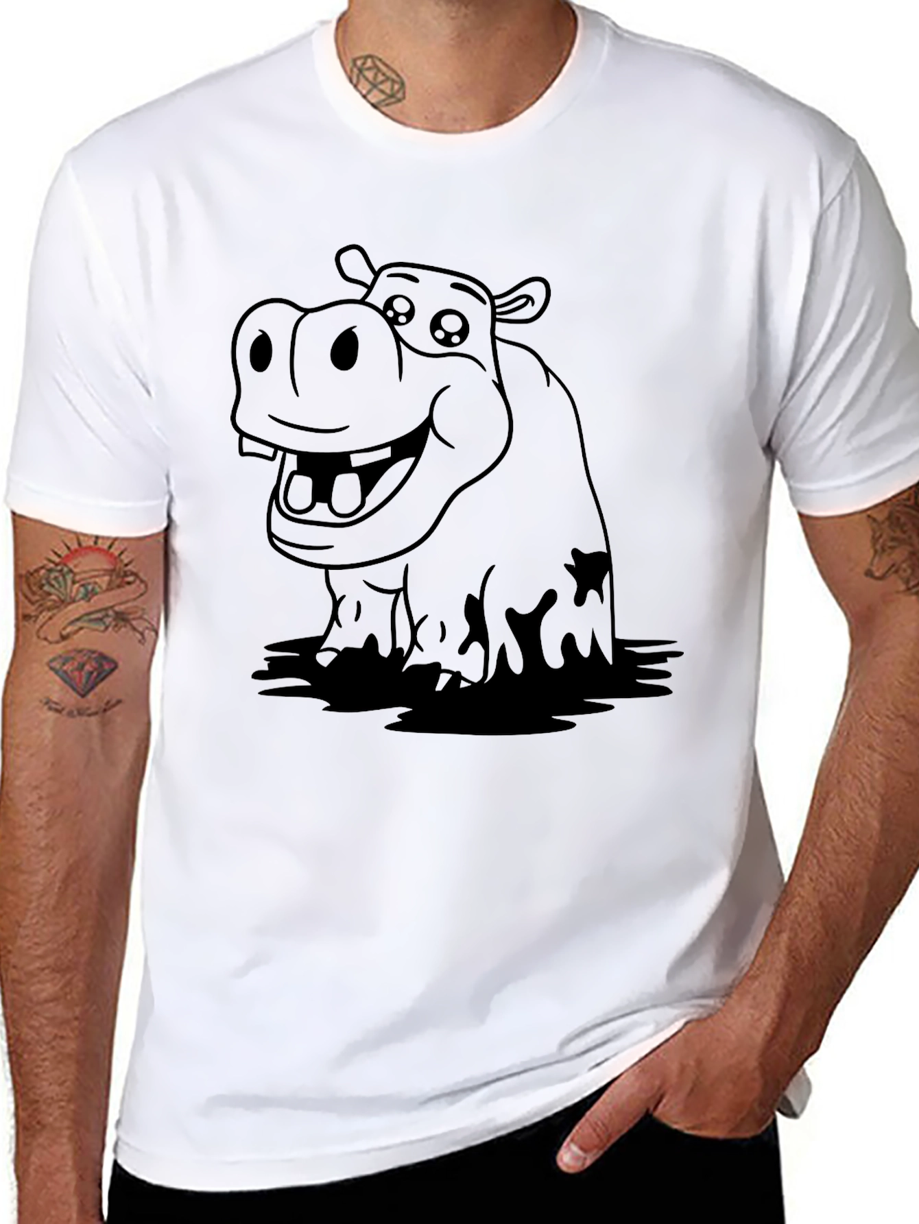Hippo Graphic Tee - Black Cotton T-Shirt