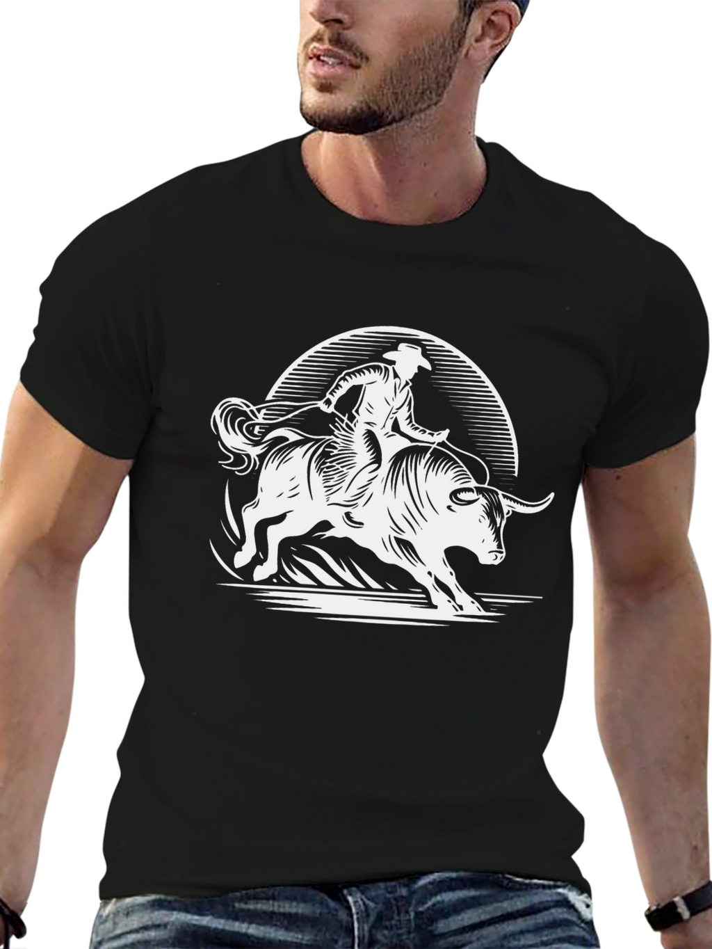 Cowboy Bull Riding Graphic Tee - Black