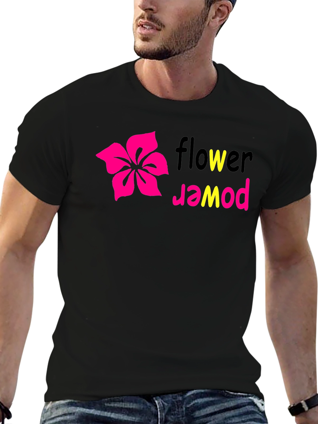 Flower Power Graphic Tee - Black Cotton T-Shirt