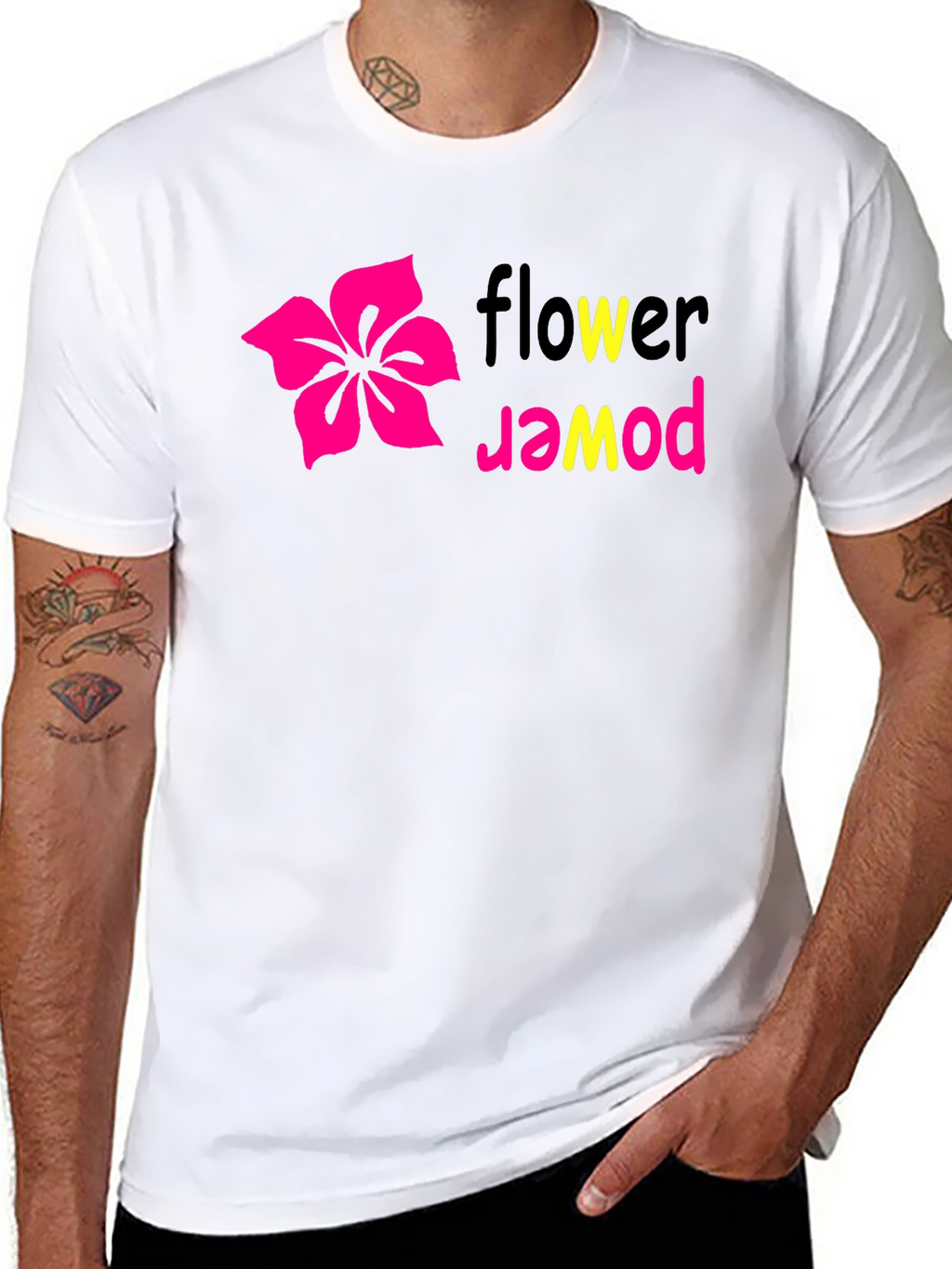 Flower Power Graphic Tee - Black Cotton T-Shirt