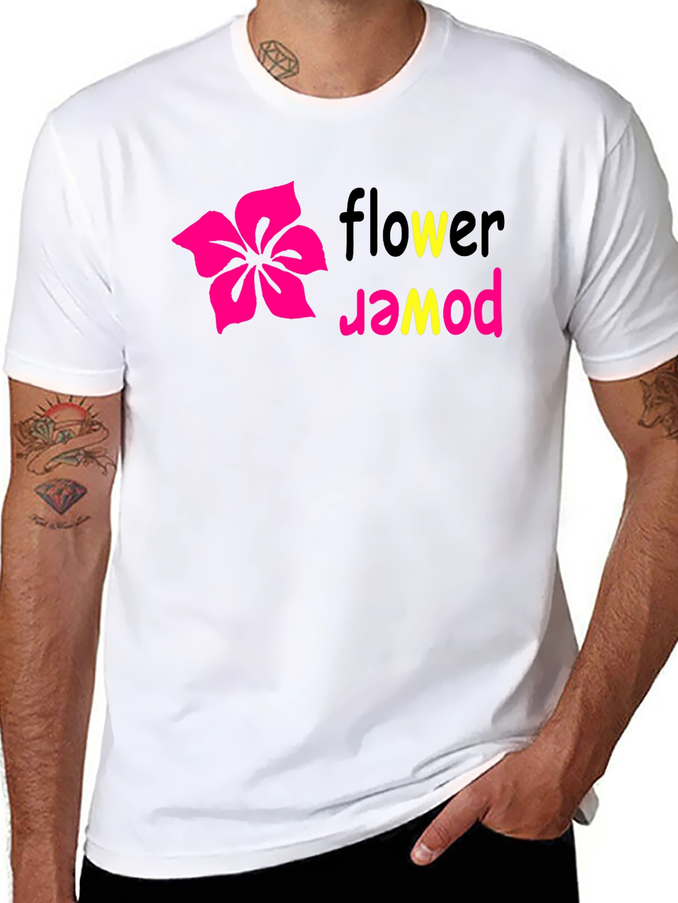 Flower Power Graphic Tee - Black Cotton T-Shirt