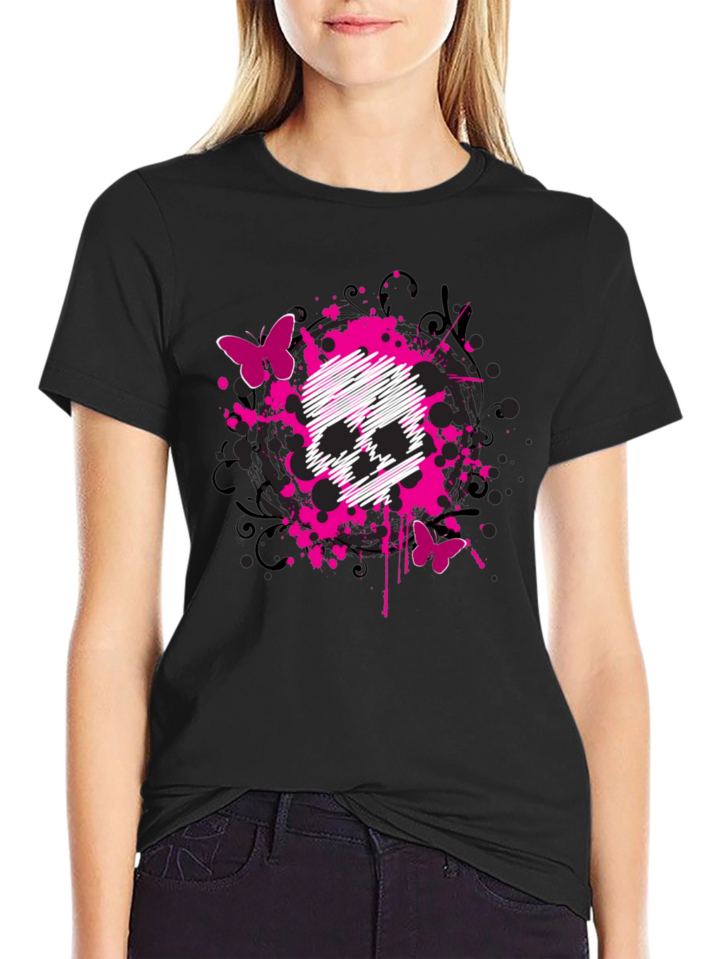 Skull & Butterfly Graphic Print T-Shirt
