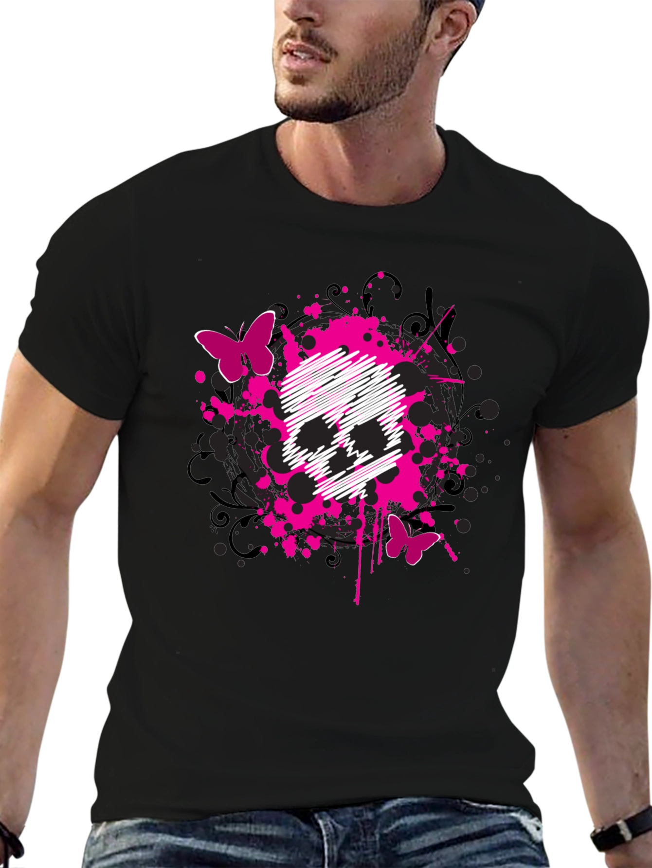 Skull & Butterfly Graphic Print T-Shirt