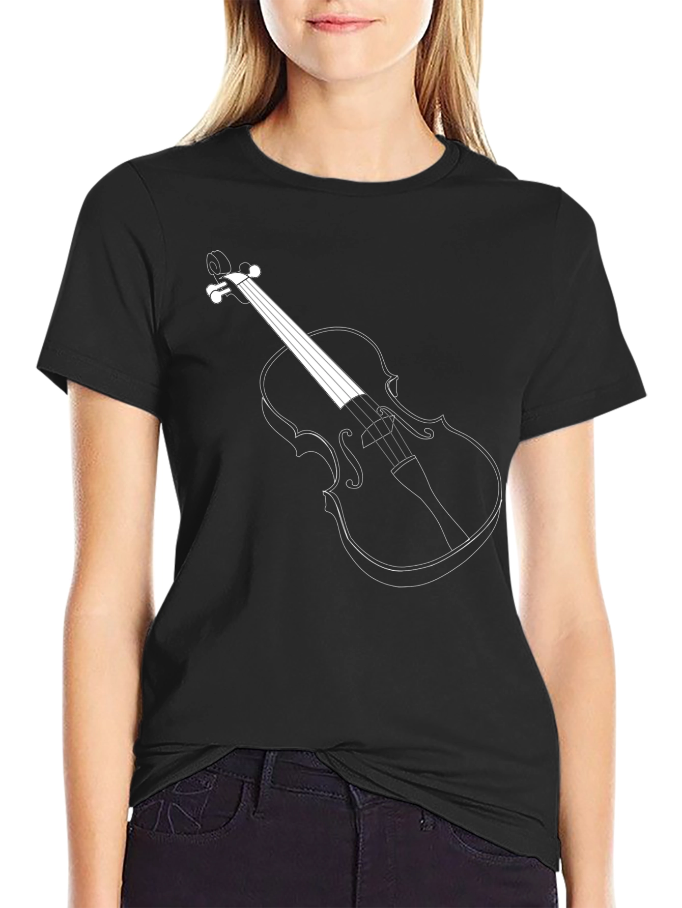 Violin Outline Graphic Tee - Classic Musical Design