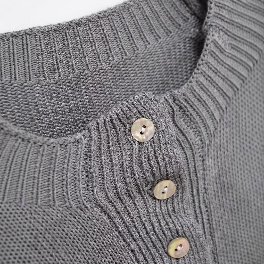 Round neck button decoration pullover knitted sweater top for women