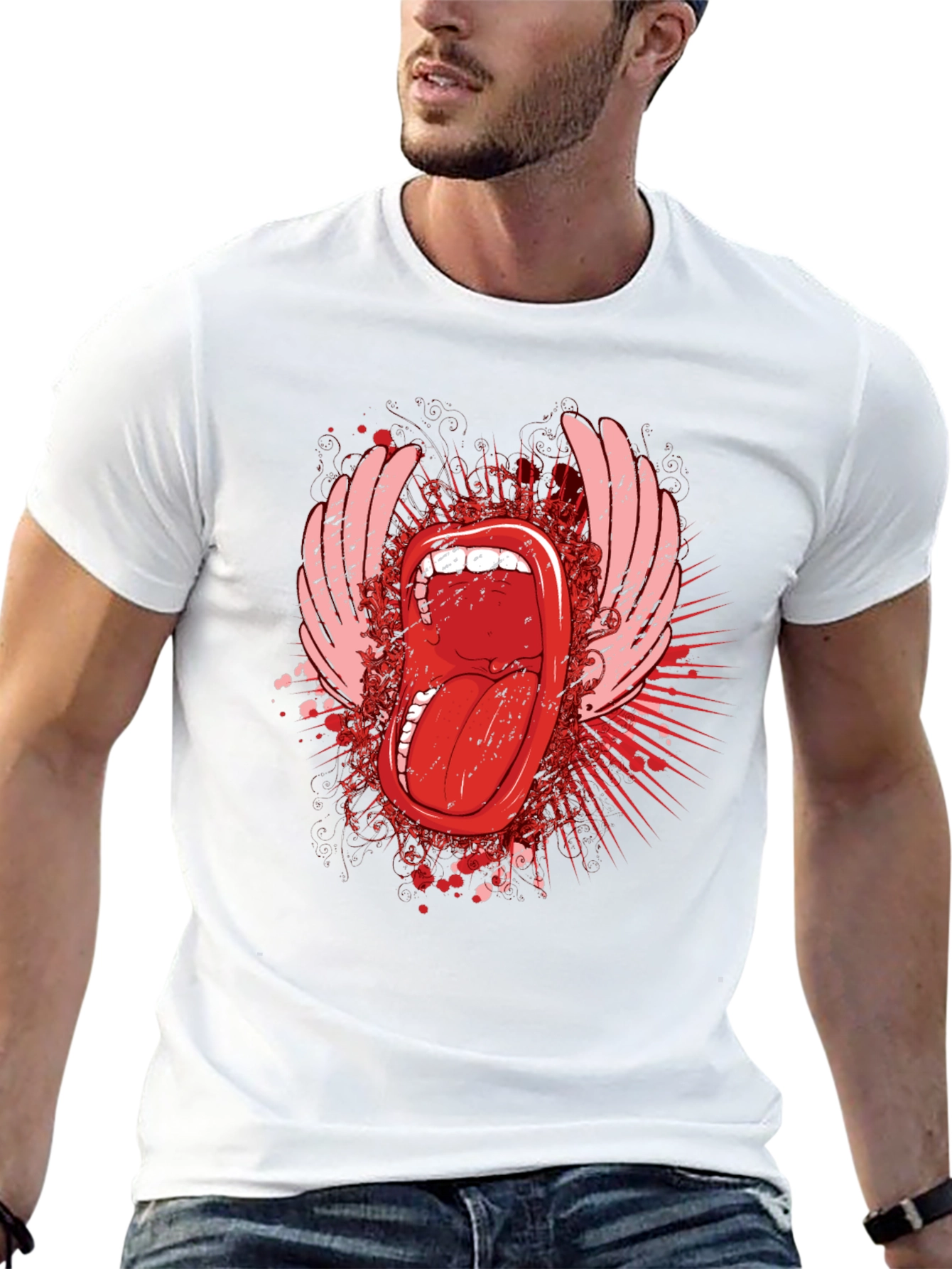 Edgy Graphic Tee - Open Mouth & Wings