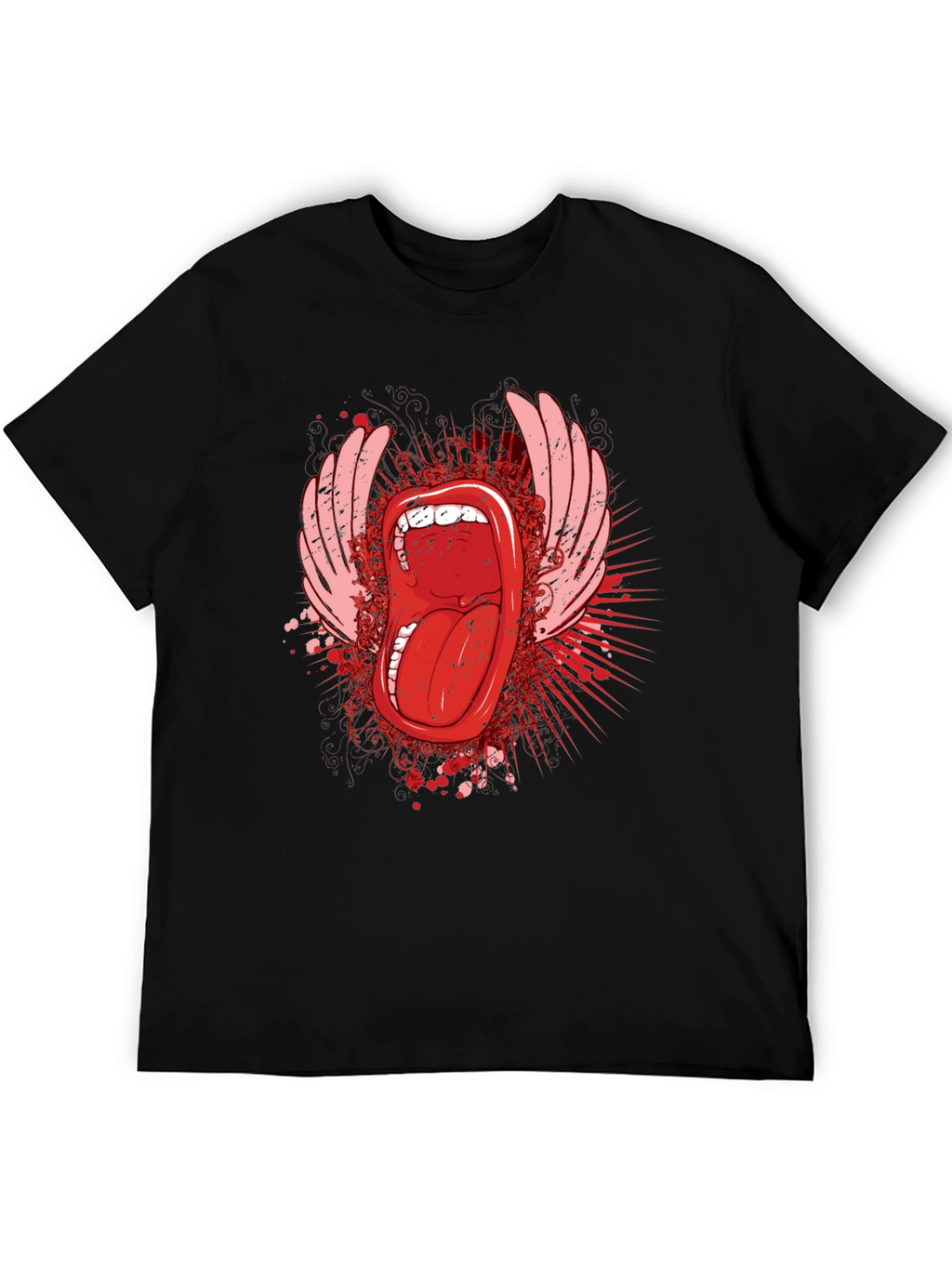Edgy Graphic Tee - Open Mouth & Wings