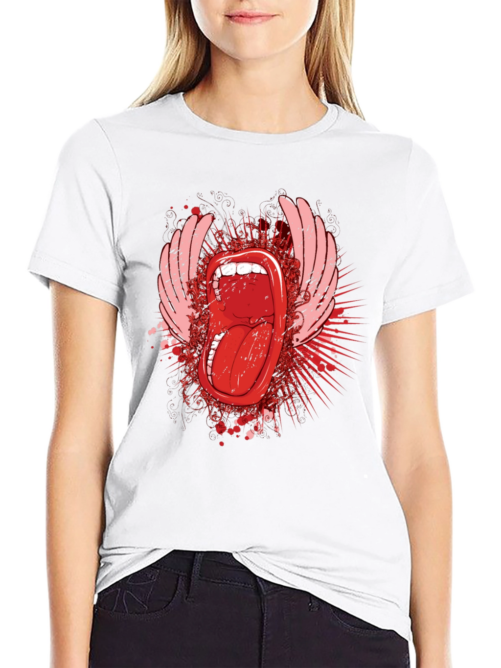 Edgy Graphic Tee - Open Mouth & Wings