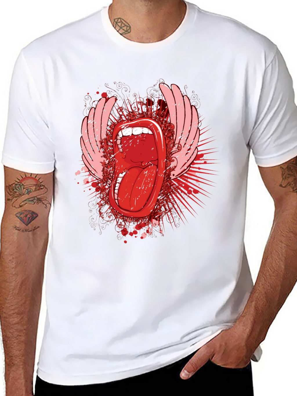 Edgy Graphic Tee - Open Mouth & Wings