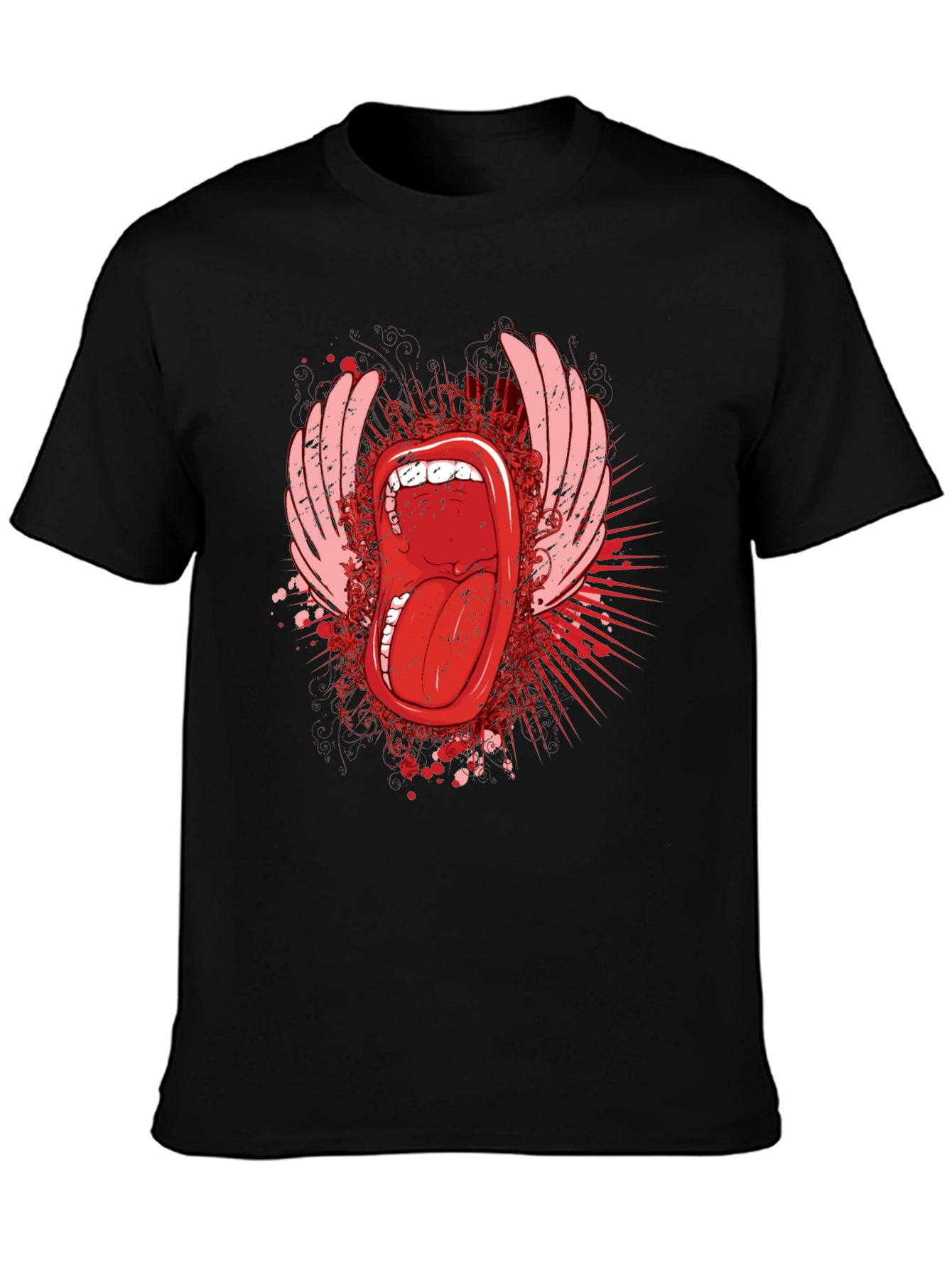 Edgy Graphic Tee - Open Mouth & Wings