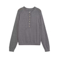 Round neck button decoration pullover knitted sweater top for women