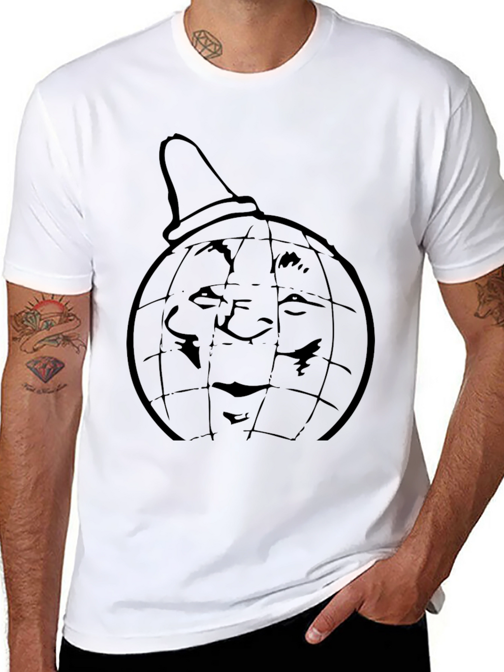 Black Tee with Globe Head Design