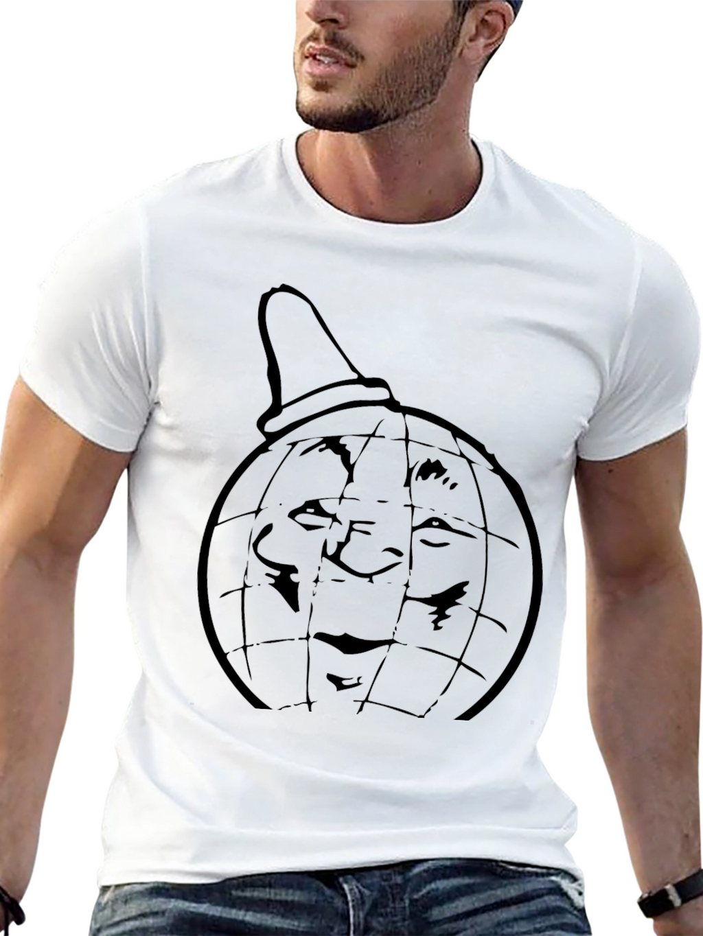 Black Tee with Globe Head Design